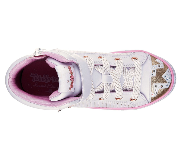 Skechers Girls Twinkle Toes: Shuffles - Pop Dazzle White/Pink