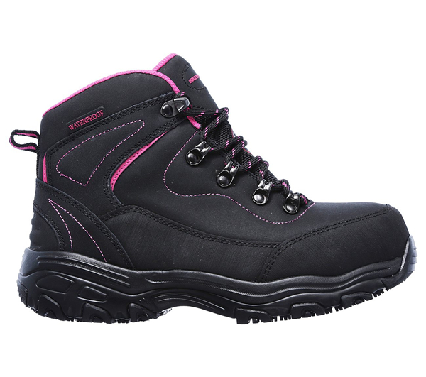 Skechers Women Work: D'Lites - Amasa Alloy Toe Black/Fuchsia