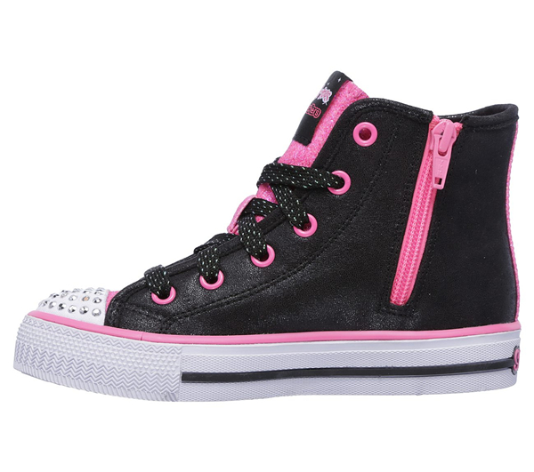 Skechers Girls Twinkle Toes: Shuffles - Rockin Stars Black/Neon Pink