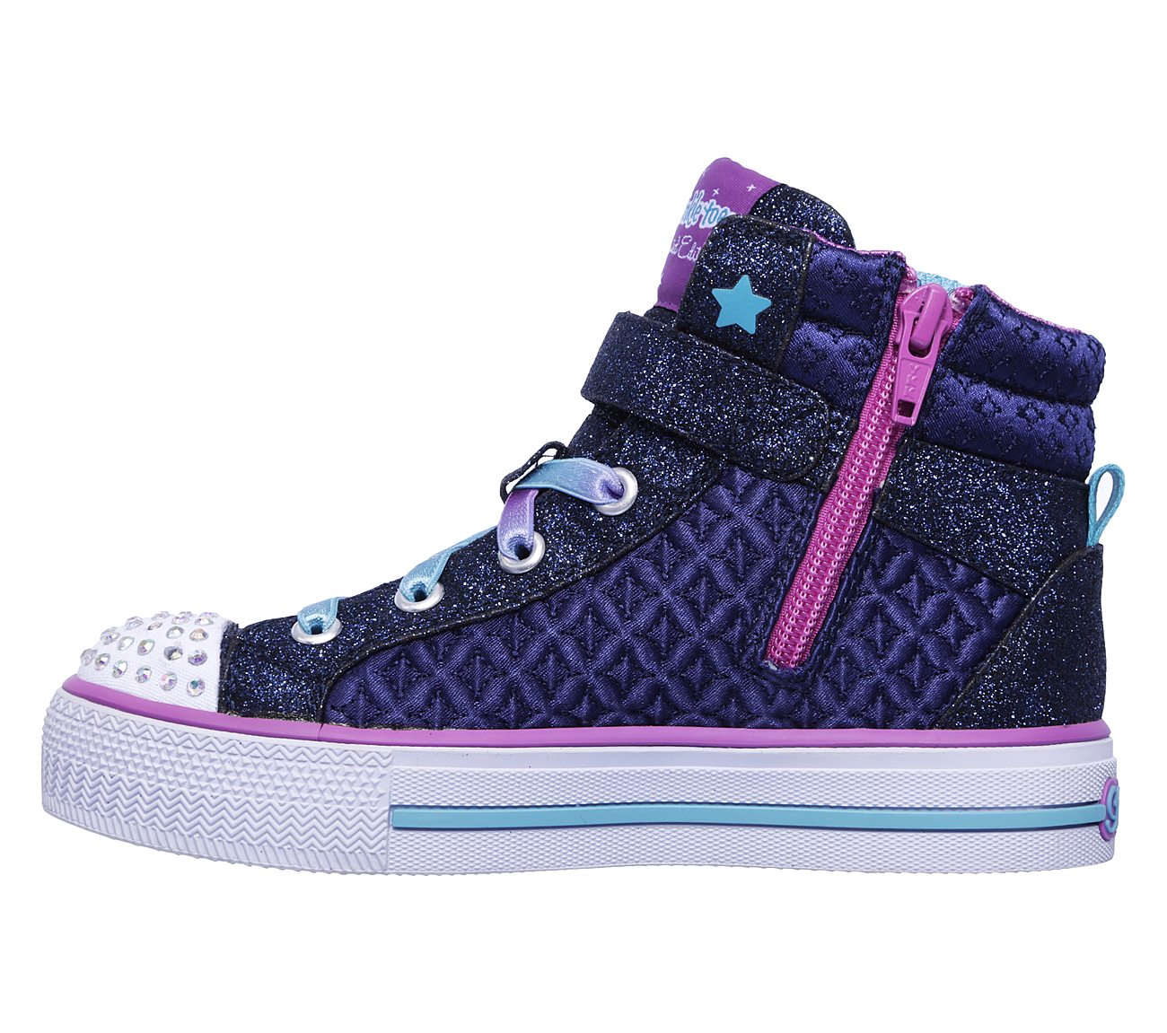 Skechers Girls Twinkle Toes: Shuffles - Twinkle Charm Navy/Turquoise
