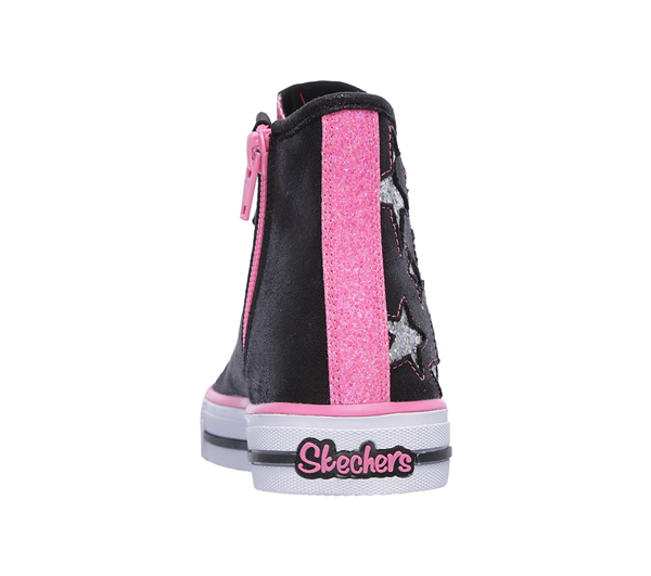 Skechers Girls Twinkle Toes: Shuffles - Rockin Stars Black/Neon Pink