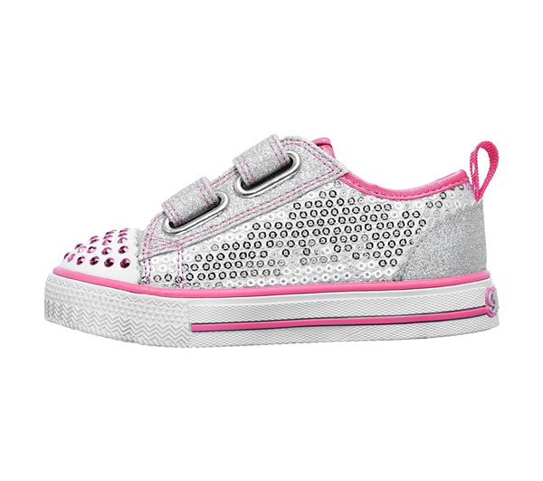 Skechers Girls Twinkle Toes: Shuffles - Itsy Bitsy Silver/Hot Pink