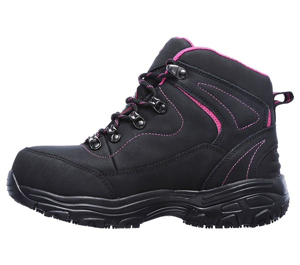 Skechers Women Work: D'Lites - Amasa Alloy Toe Black/Fuchsia