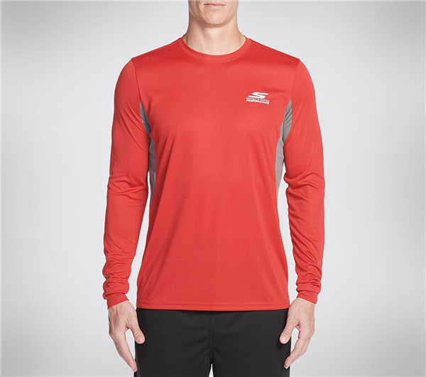 Skechers Men Split K Long Sleeve Tee Shirt Red