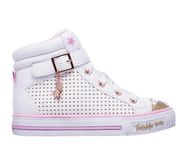 Skechers Girls Twinkle Toes: Shuffles - Pop Dazzle White/Pink