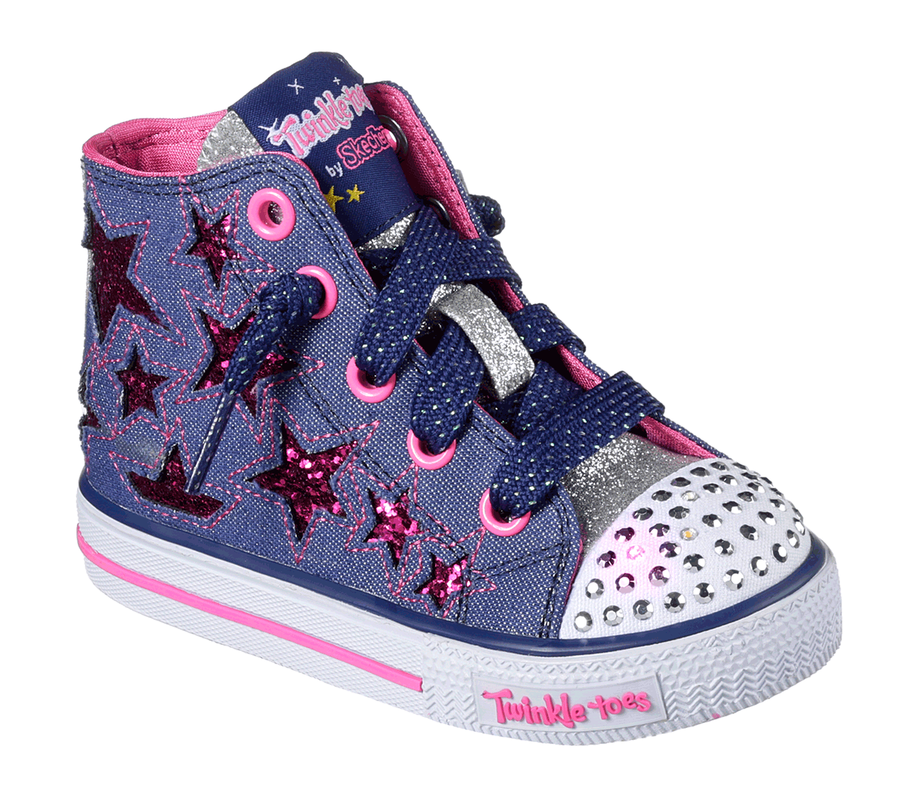 Skechers Girls Twinkle Toes: Shuffles - Lil Rockin Star Navy/Hot Pink