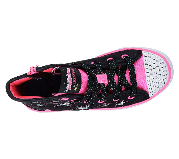 Skechers Girls Twinkle Toes: Shuffles - Rockin Stars Black/Neon Pink