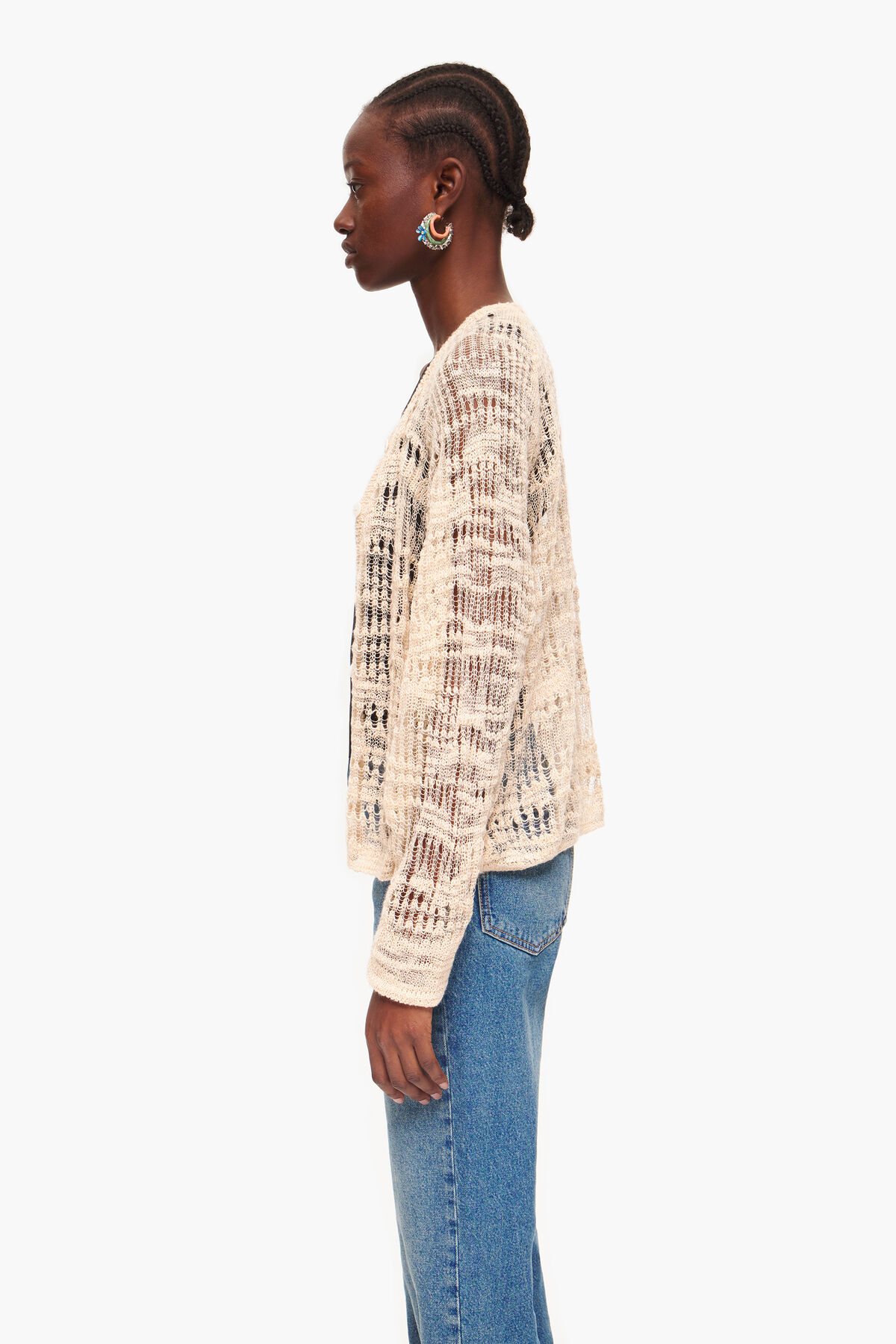 Cárdigan calados lino crudo