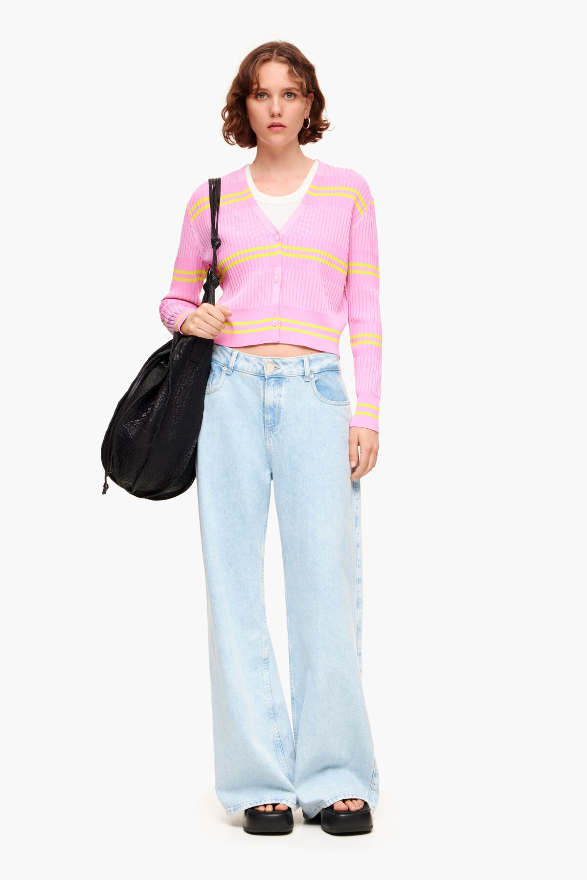 Cárdigan canalé rosa