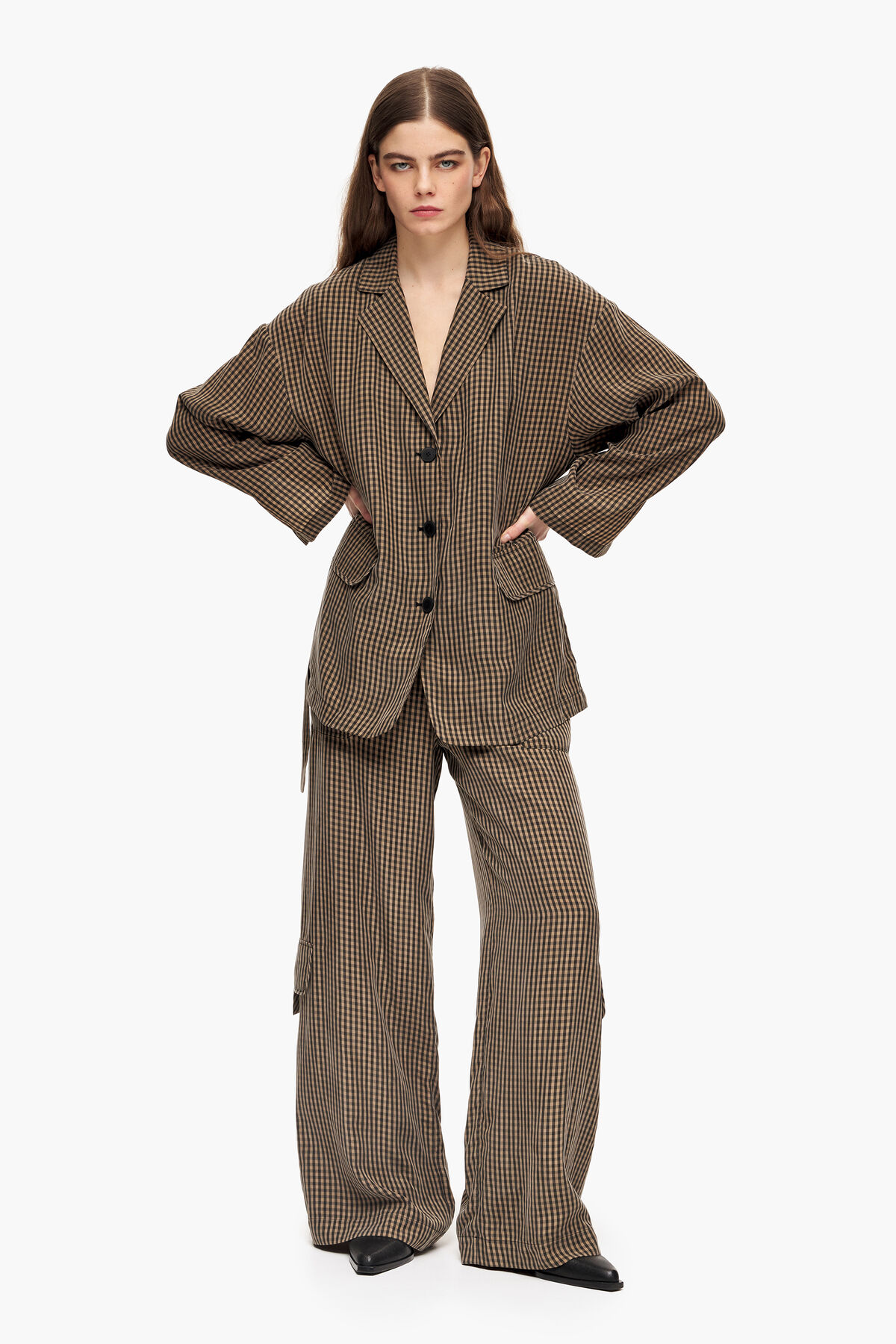 Blazer oversize vichy marrón