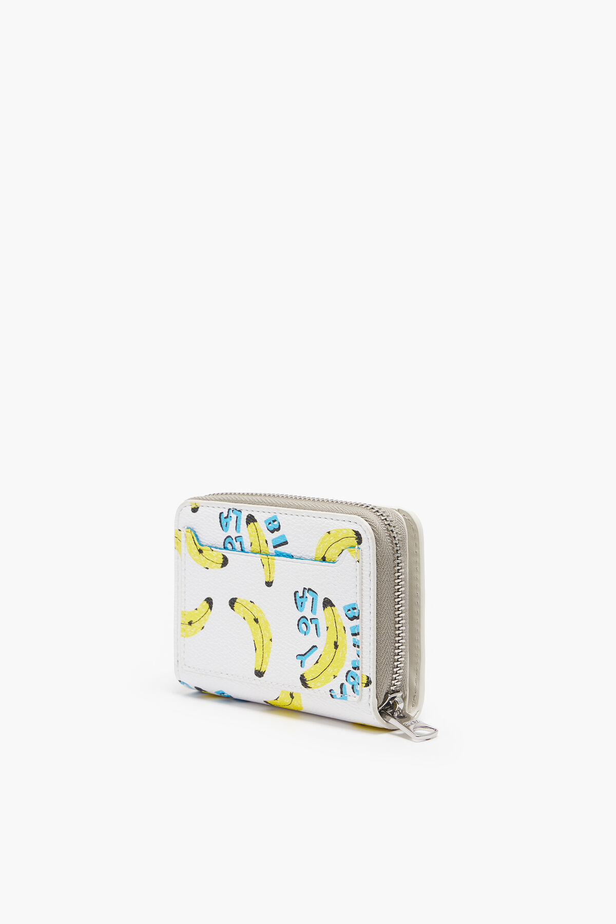 Cartera solapa textura print bananas blanca