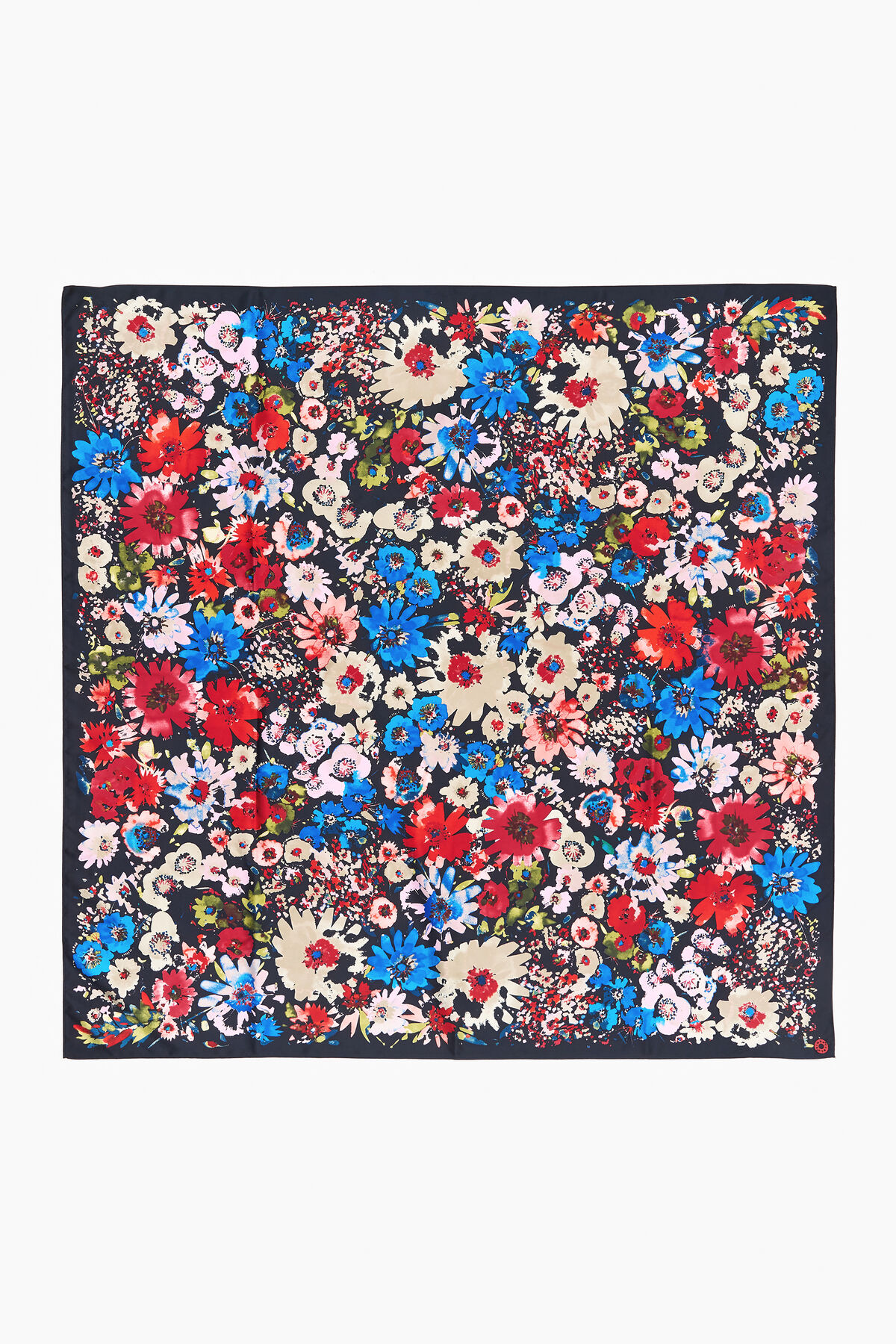 Pañuelo flores acuarela negro