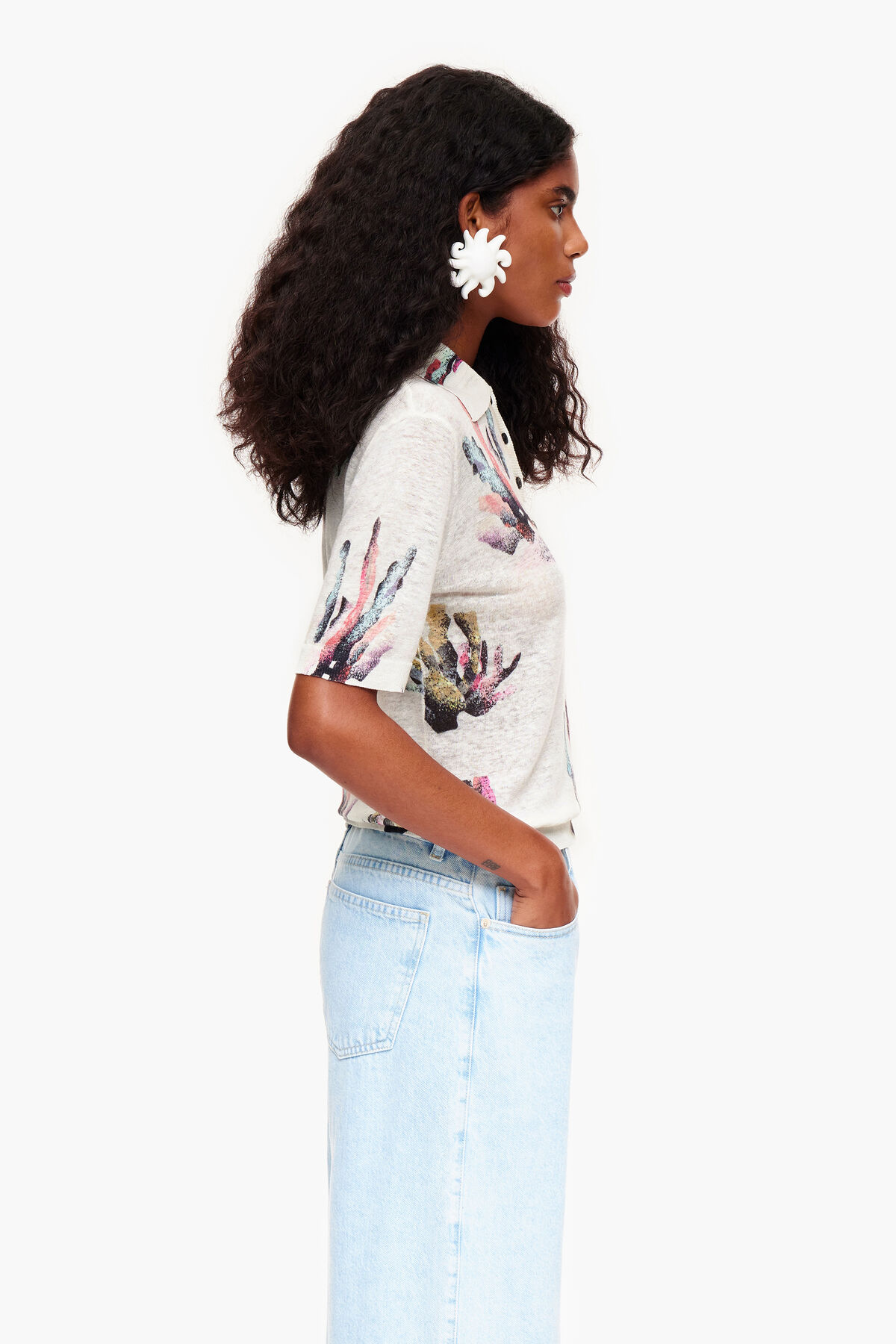 Polo punto print Coral marfil