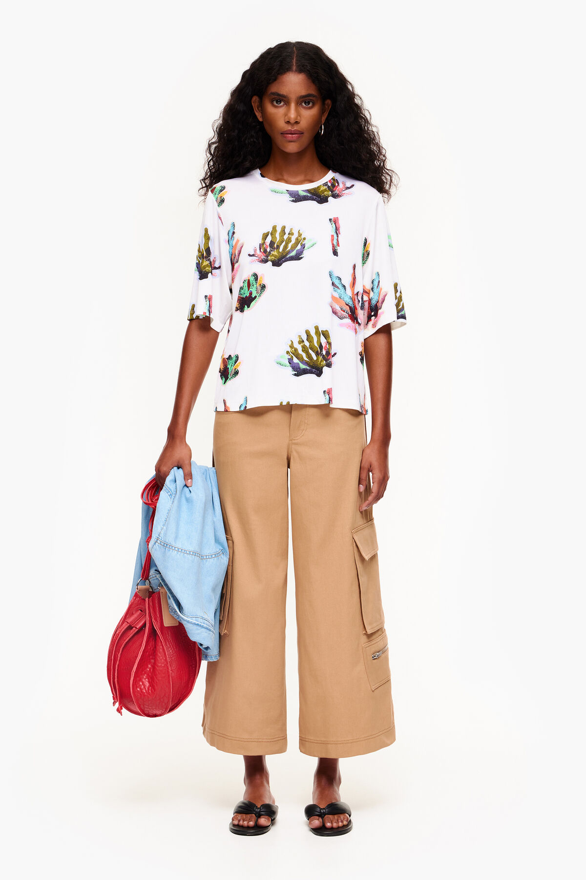 Camiseta boxy print Coral marfil