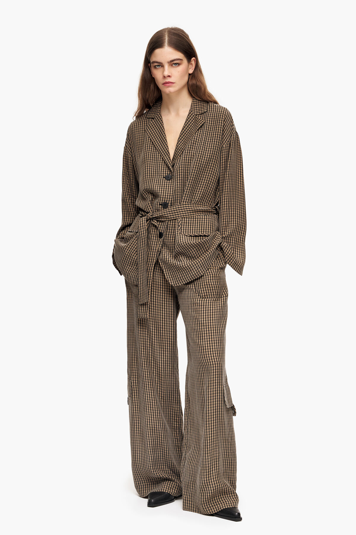 Blazer oversize vichy marrón