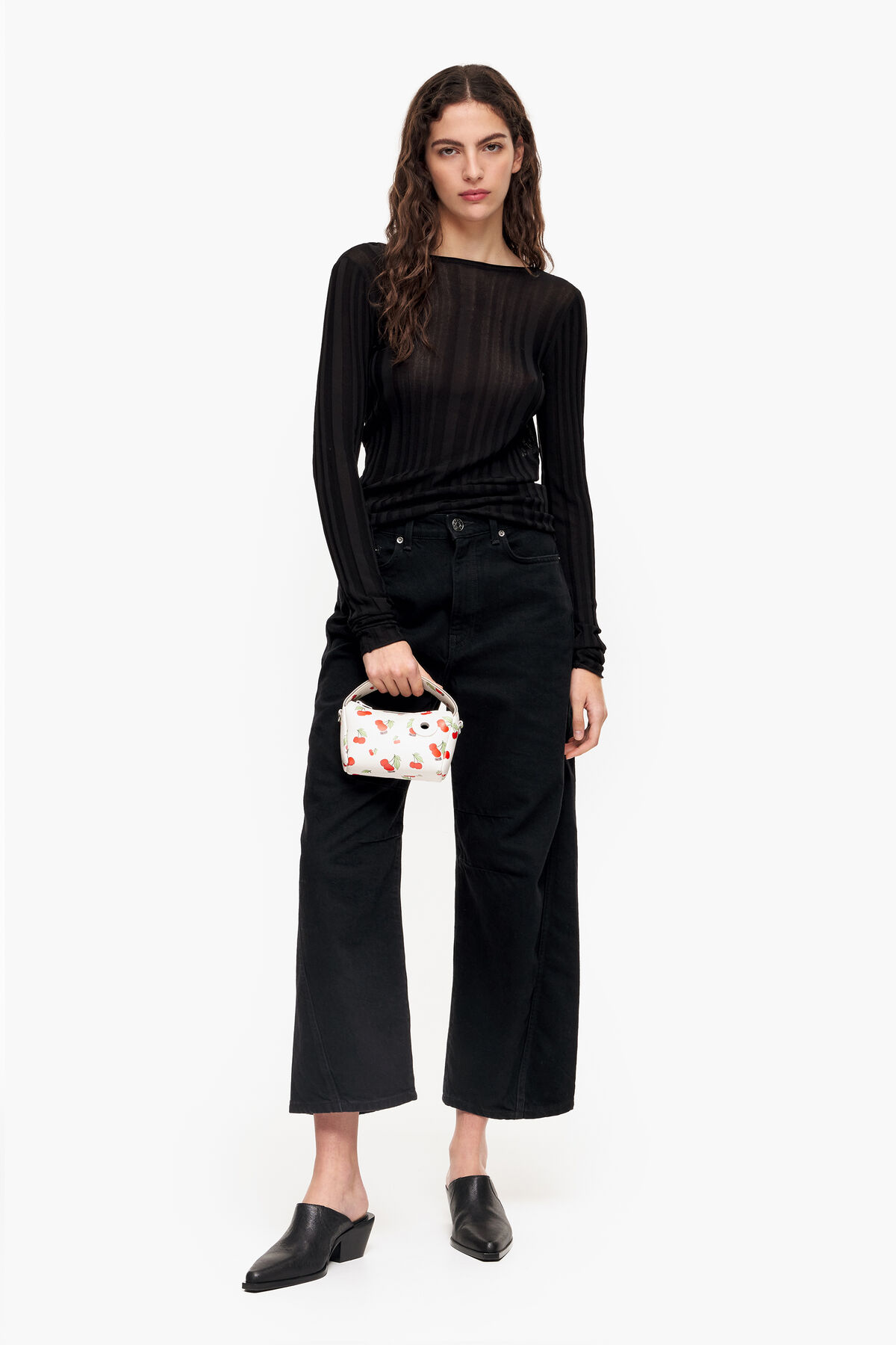 Bolso hobo XS piel print Cherries blanco