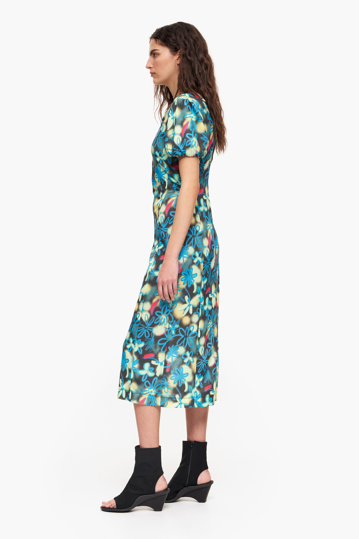 Vestido fluido midi print Graffiti Flowers