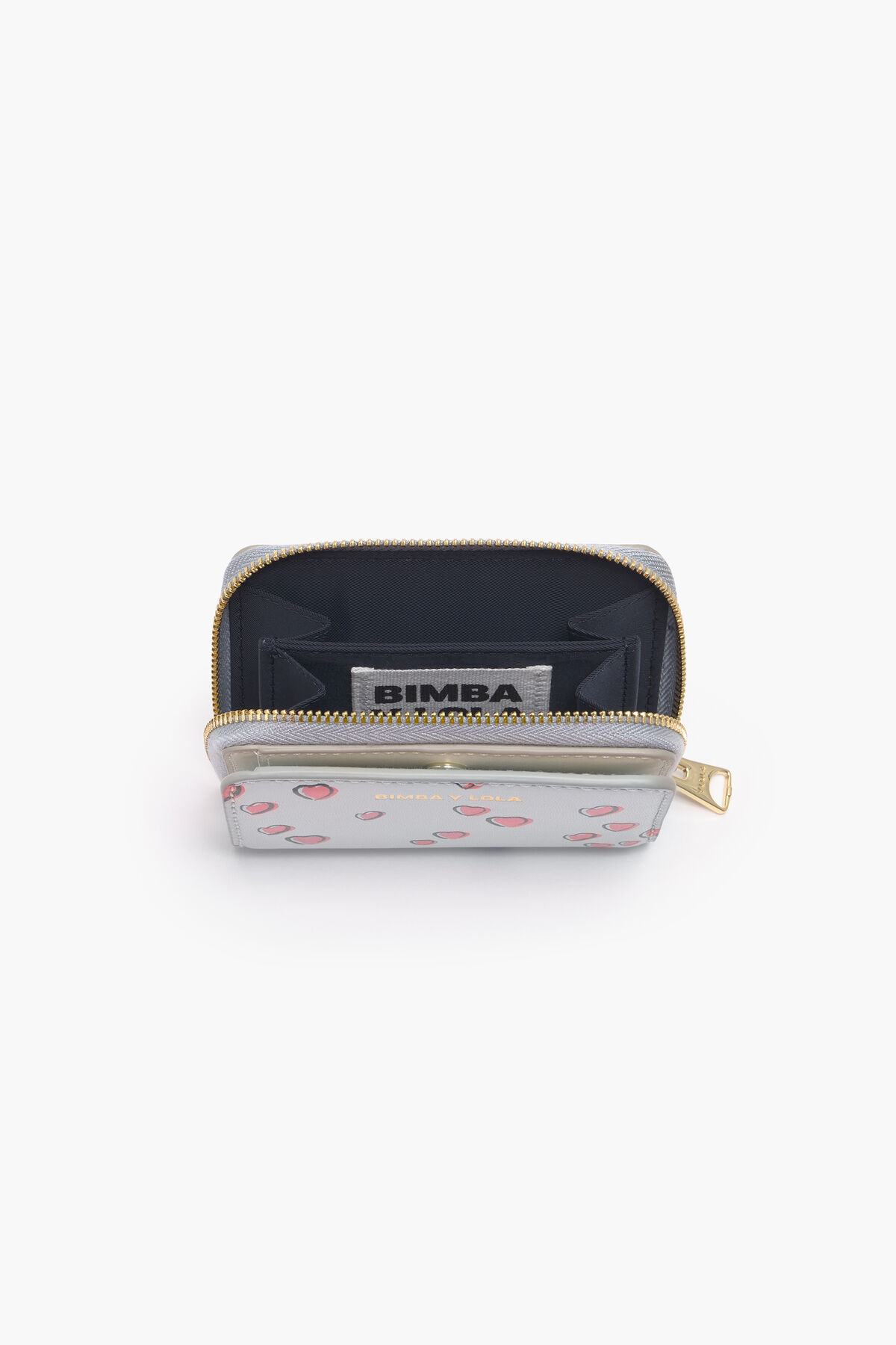 Cartera solapa piel print Small Hearts gris