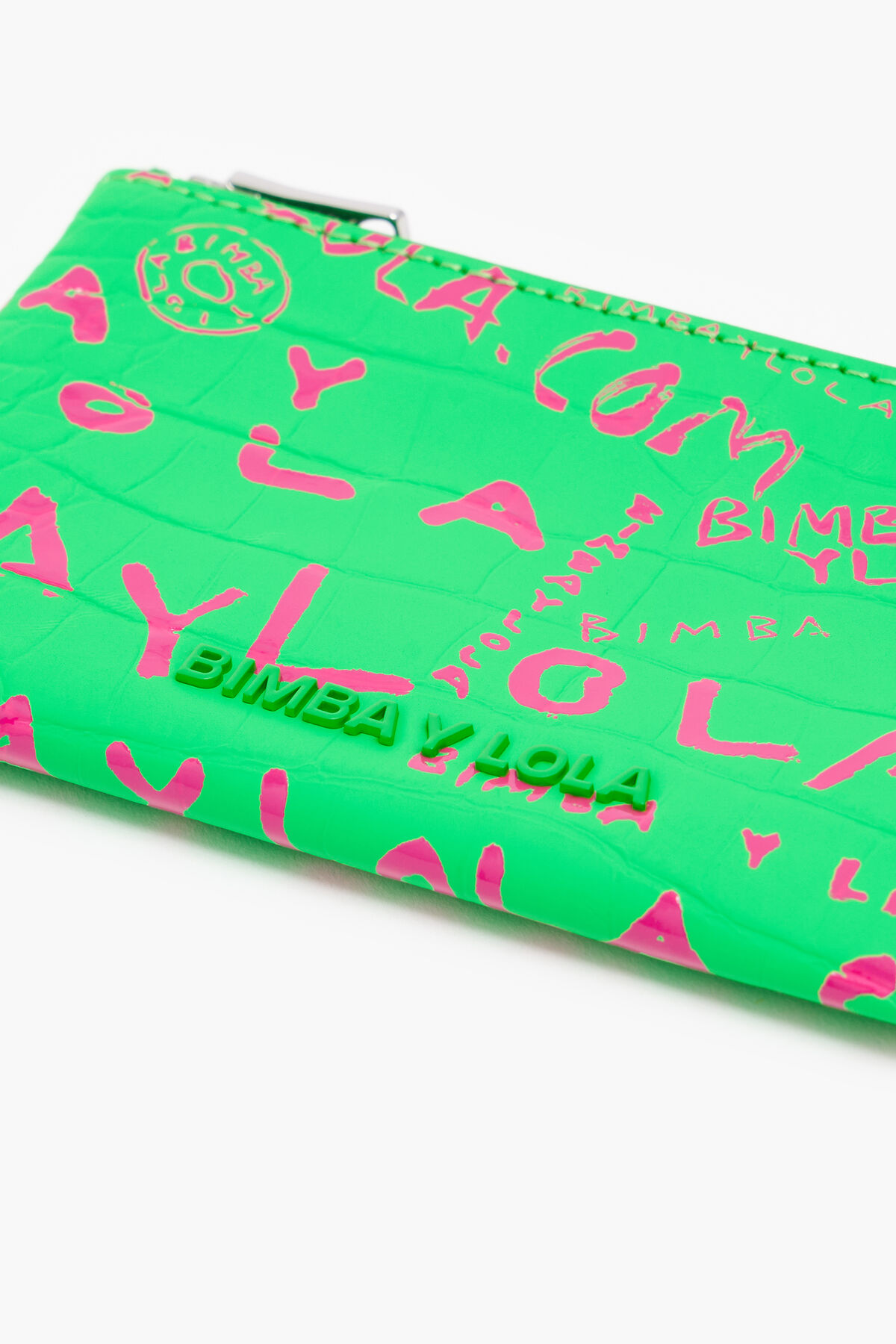 Monedero rectangular cocodrilo print verde