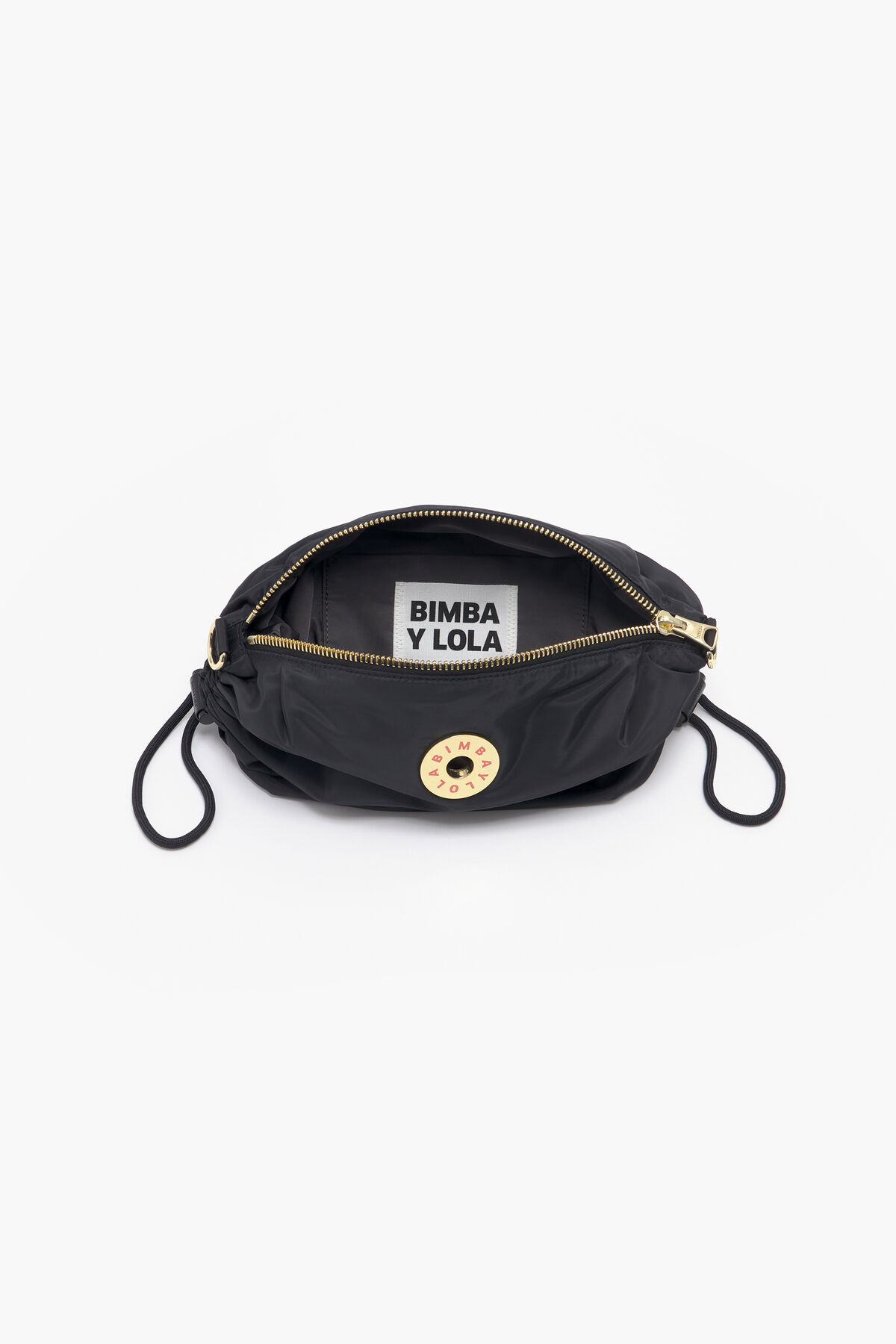 Bolso bandolera M nylon frunces negro