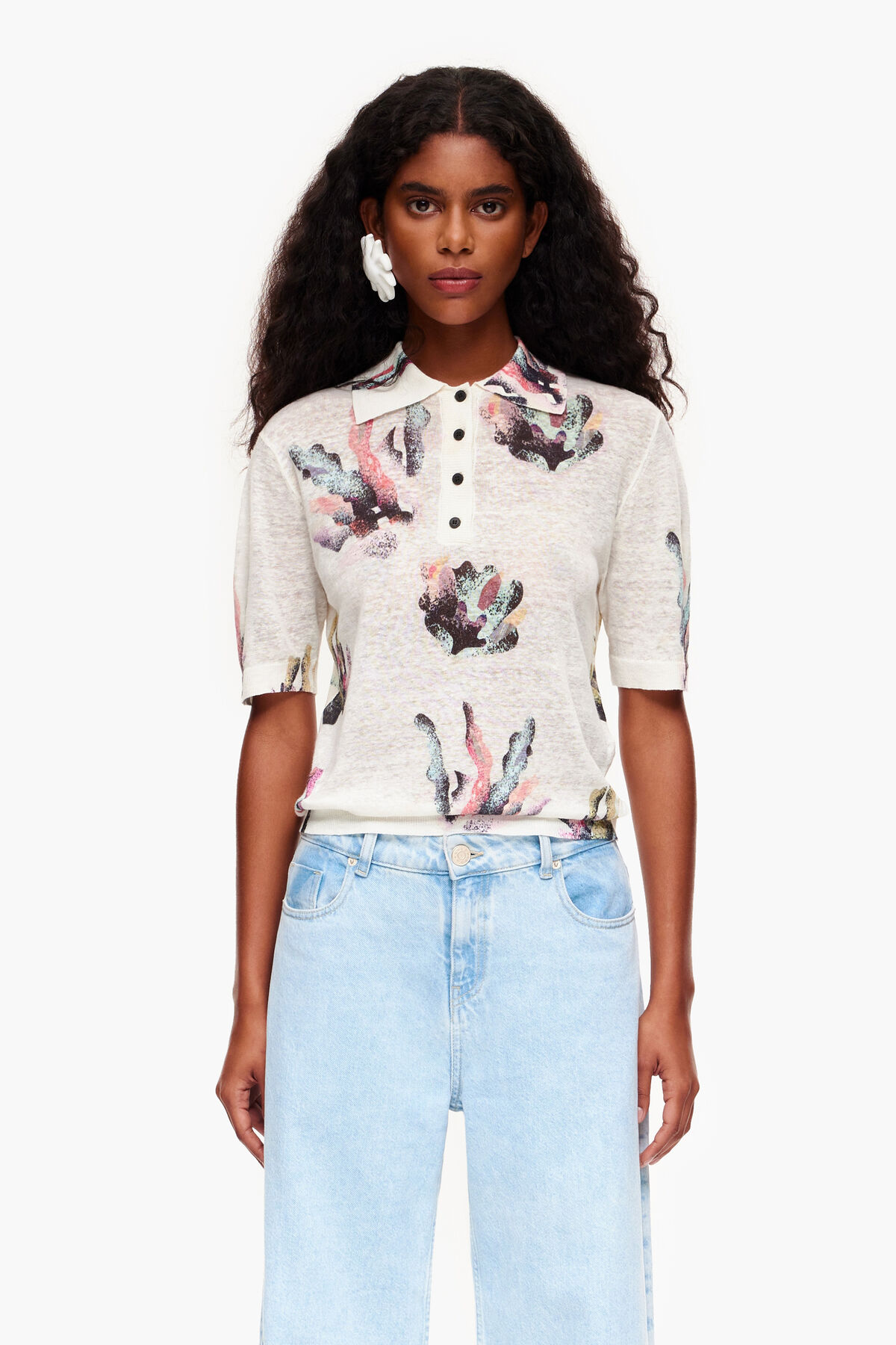 Polo punto print Coral marfil