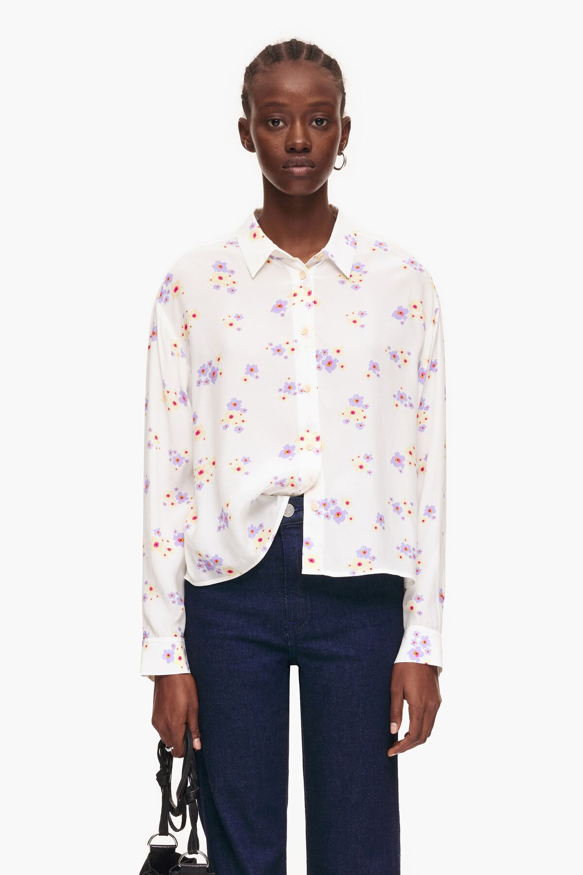 Camisa boxy print Acrylic Flowers blanca