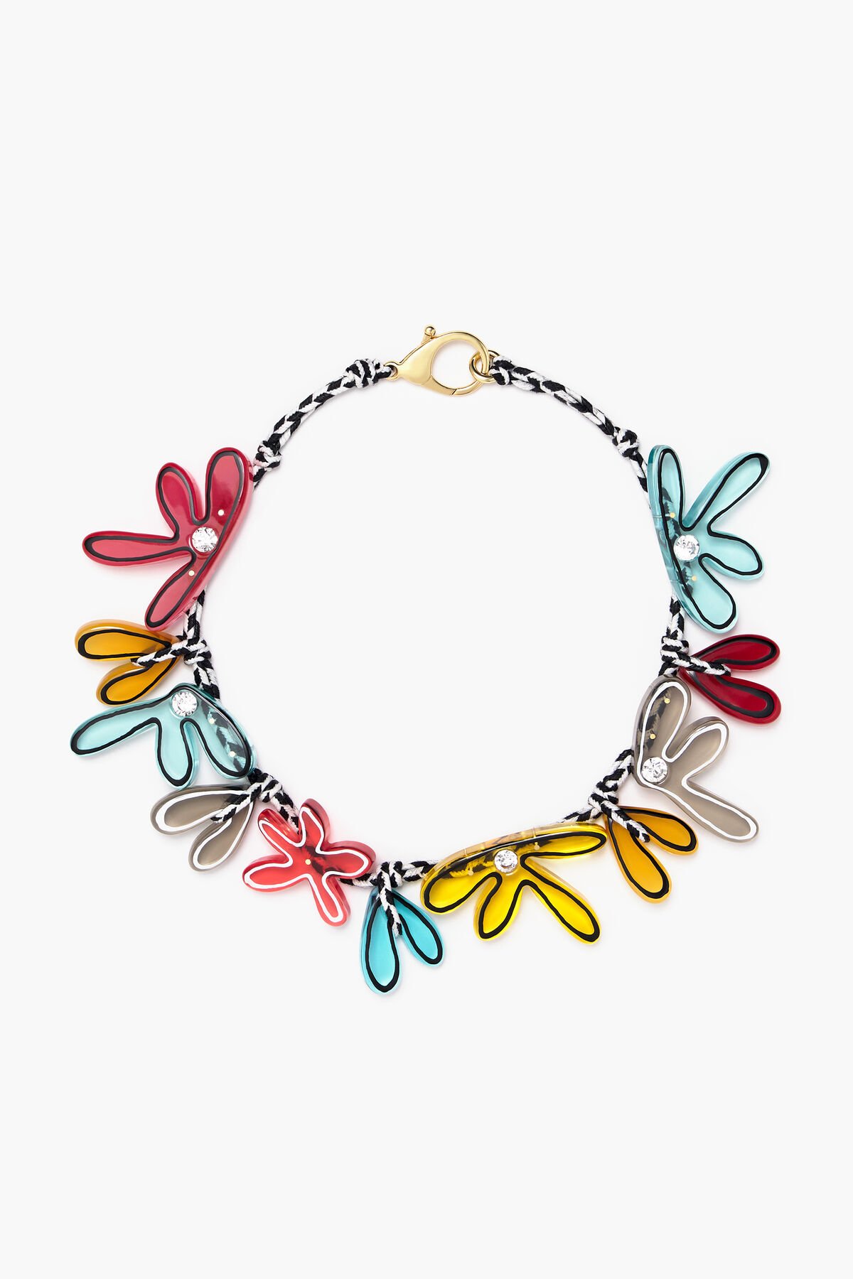 Collar cordón flores negro