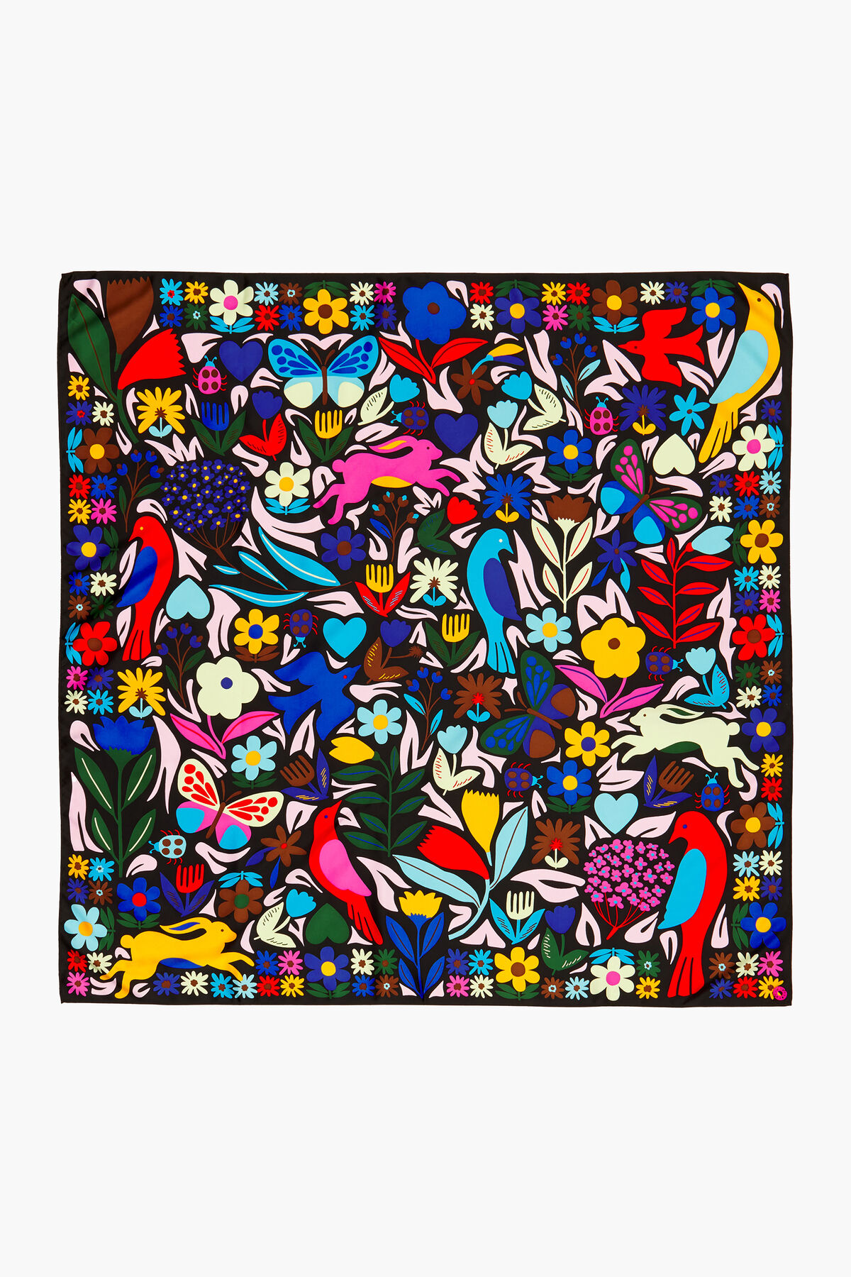 Pañuelo flores animales negro