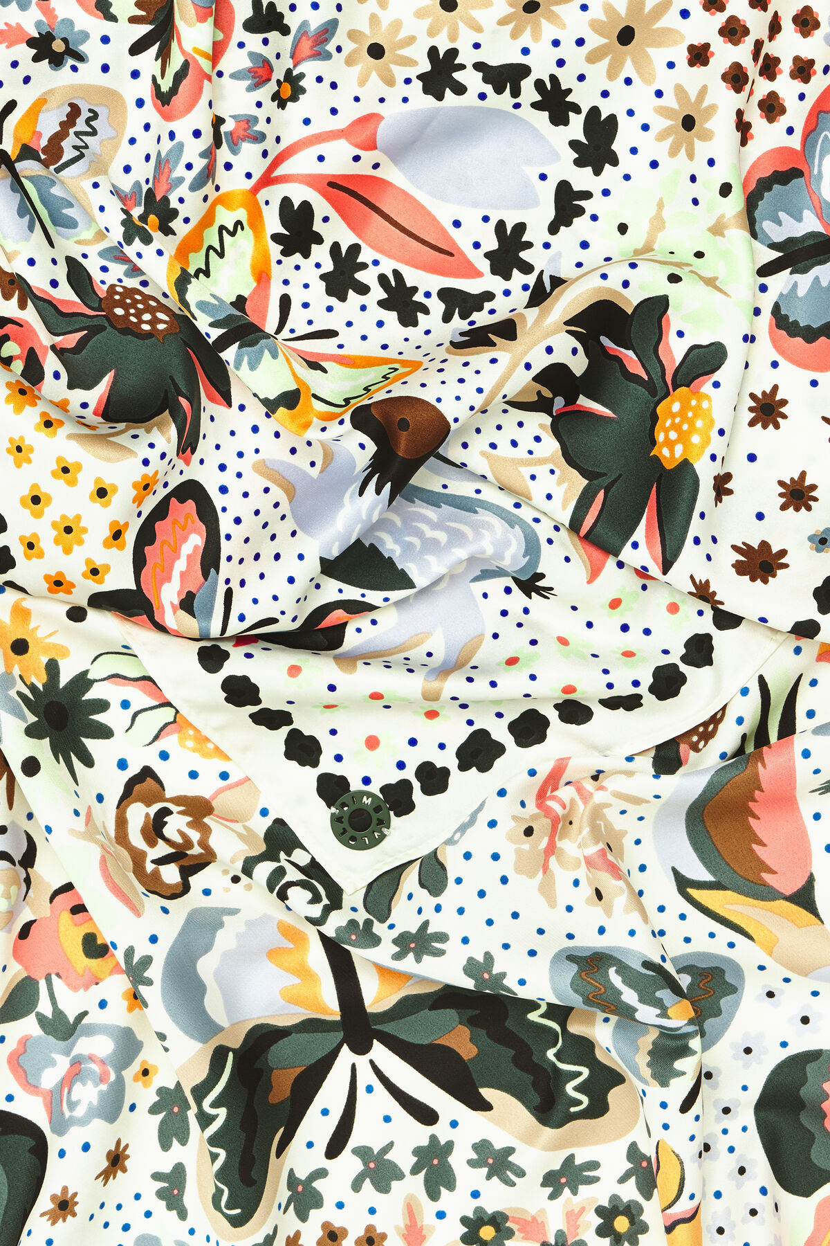 Pañuelo flores pájaros mariposas blanco