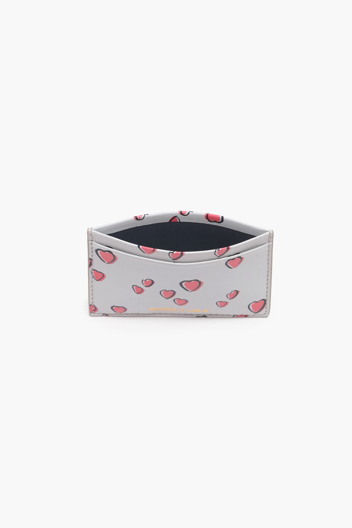 Tarjetero piel print Small Hearts gris
