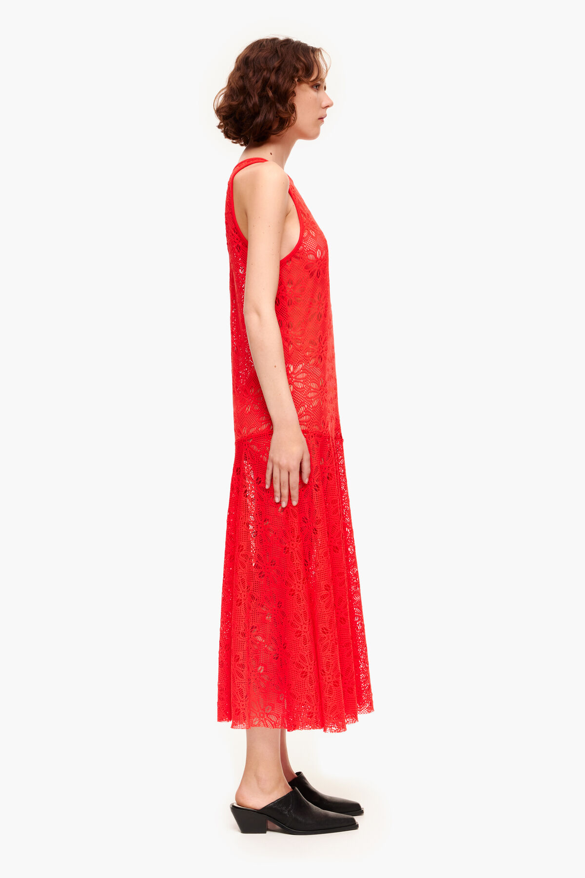 Vestido calados maxi coral