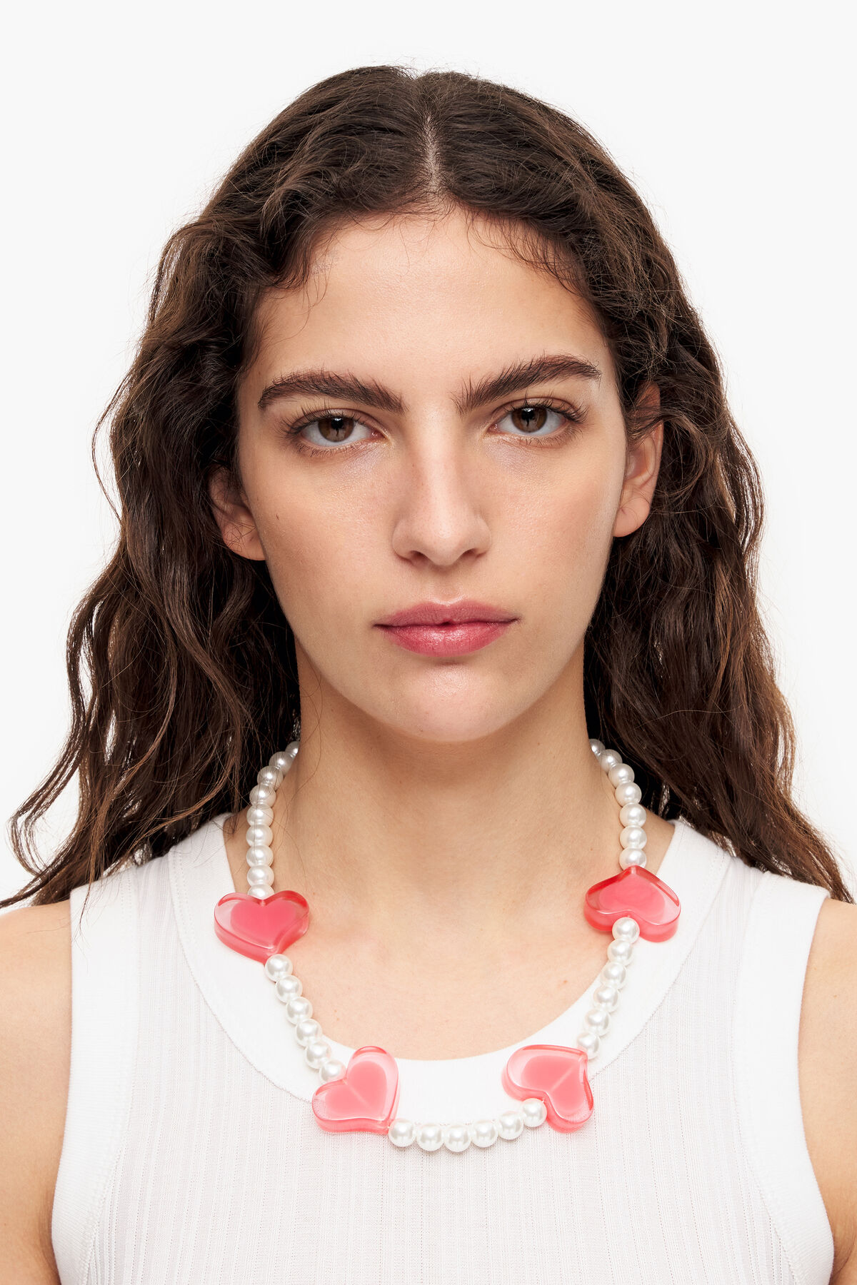 Collar resina corazones rosa