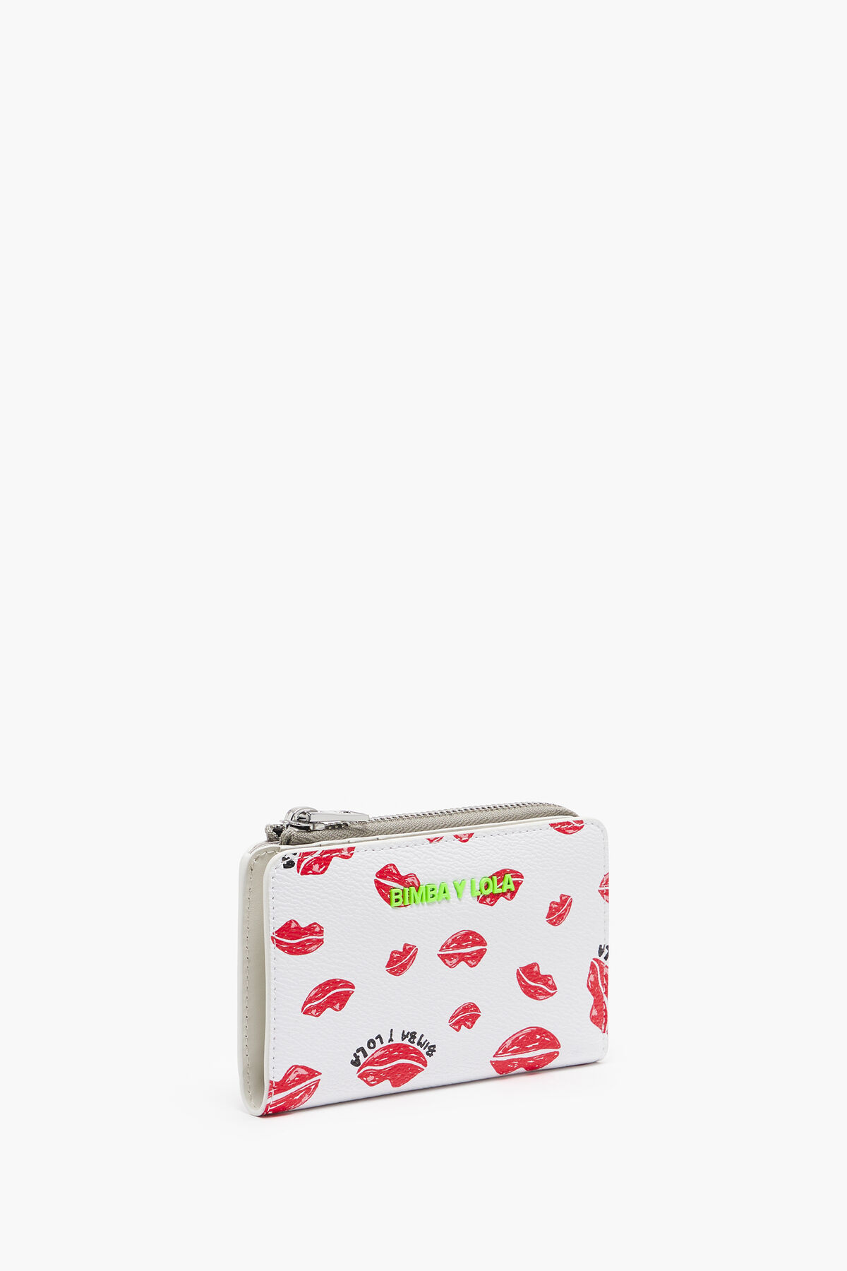 Cartera rectangular textura print labios blanca