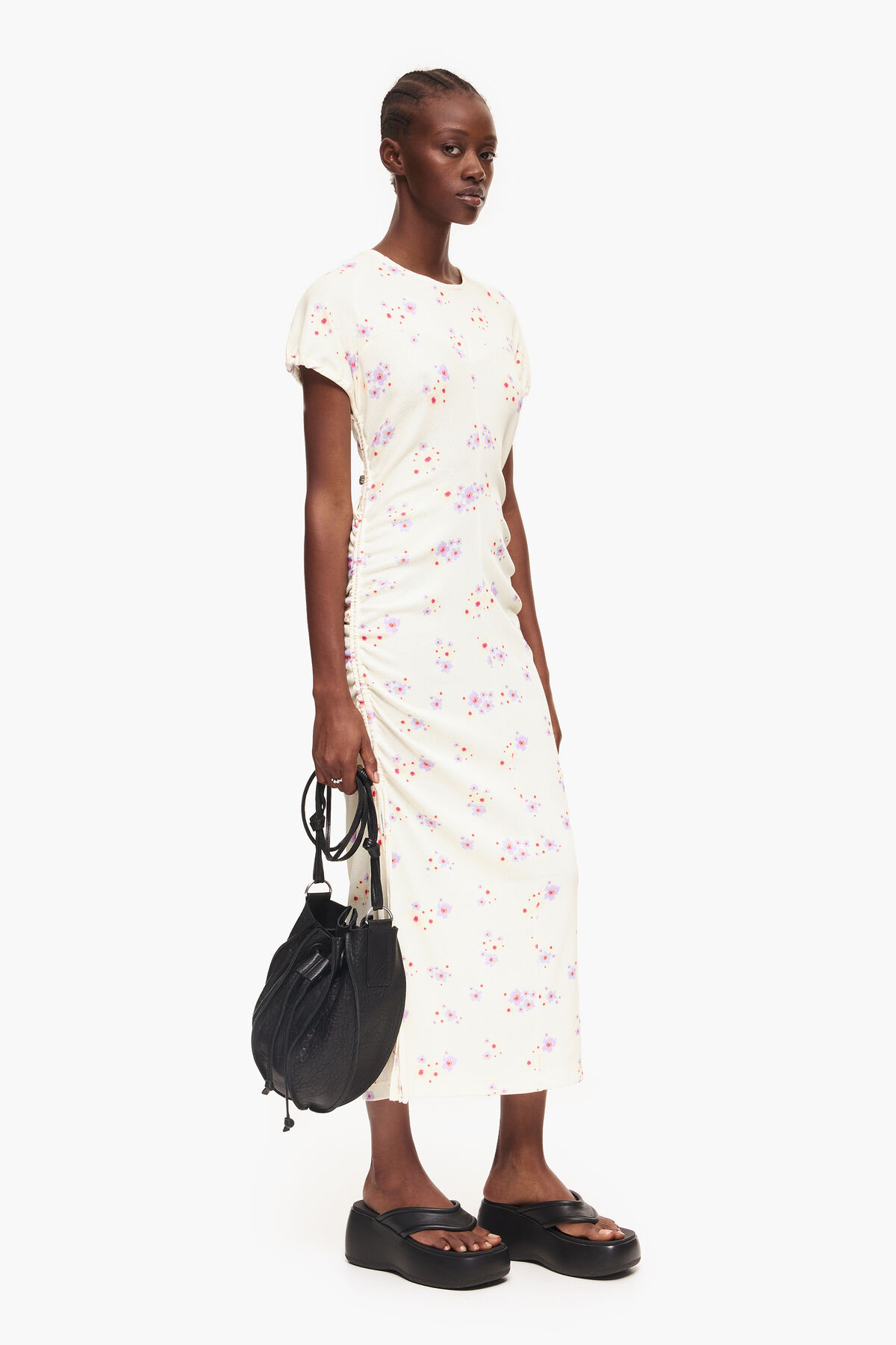 Vestido ajustado midi print Acrylic Flowers marfil