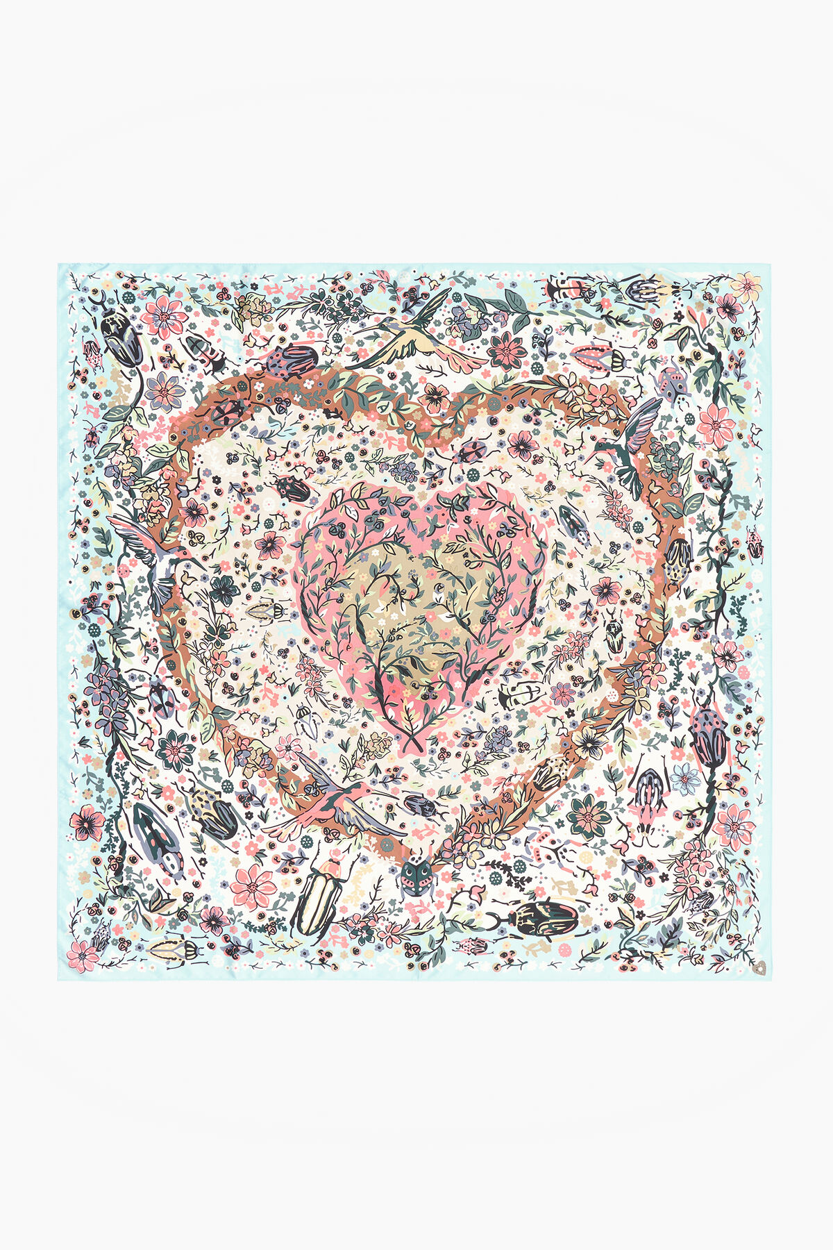 Pañuelo flores animales blanco roto