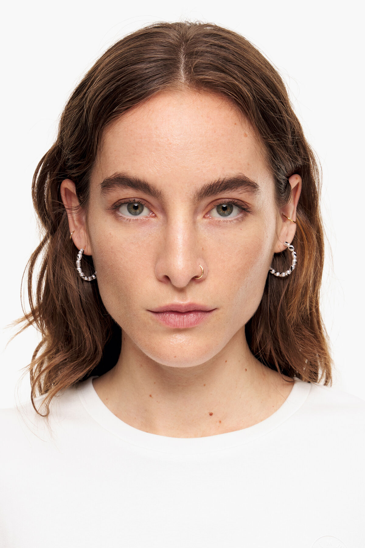 Pendientes aro mediano perlas negros