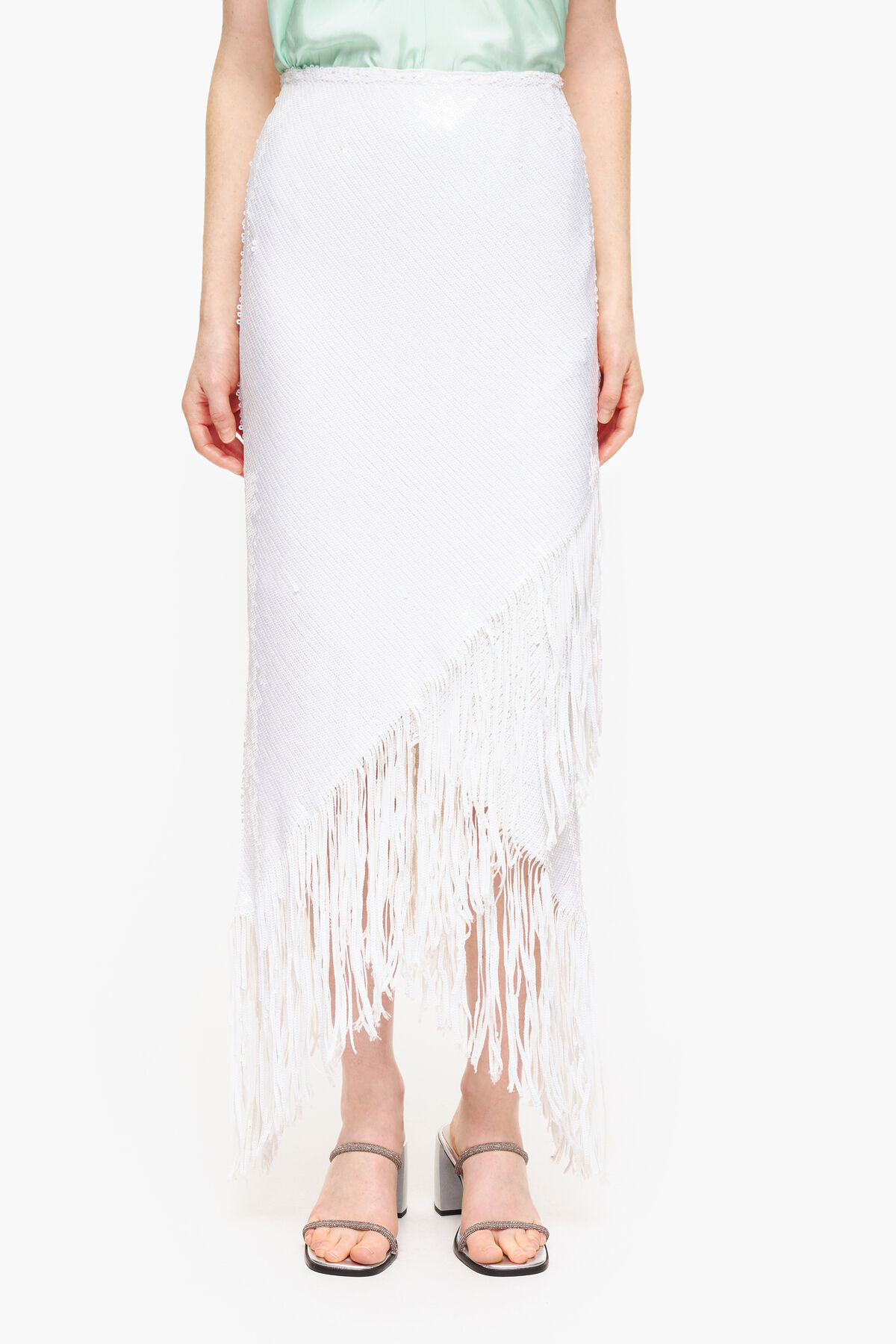 Falda midi lentejuelas blanca