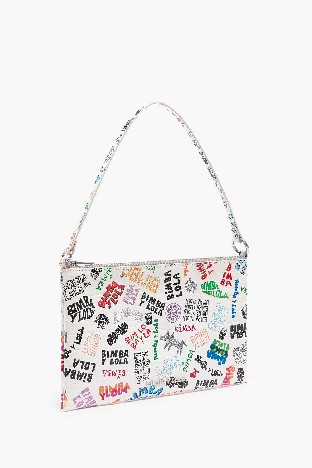 Neceser rectangular cocodrilo print blanco