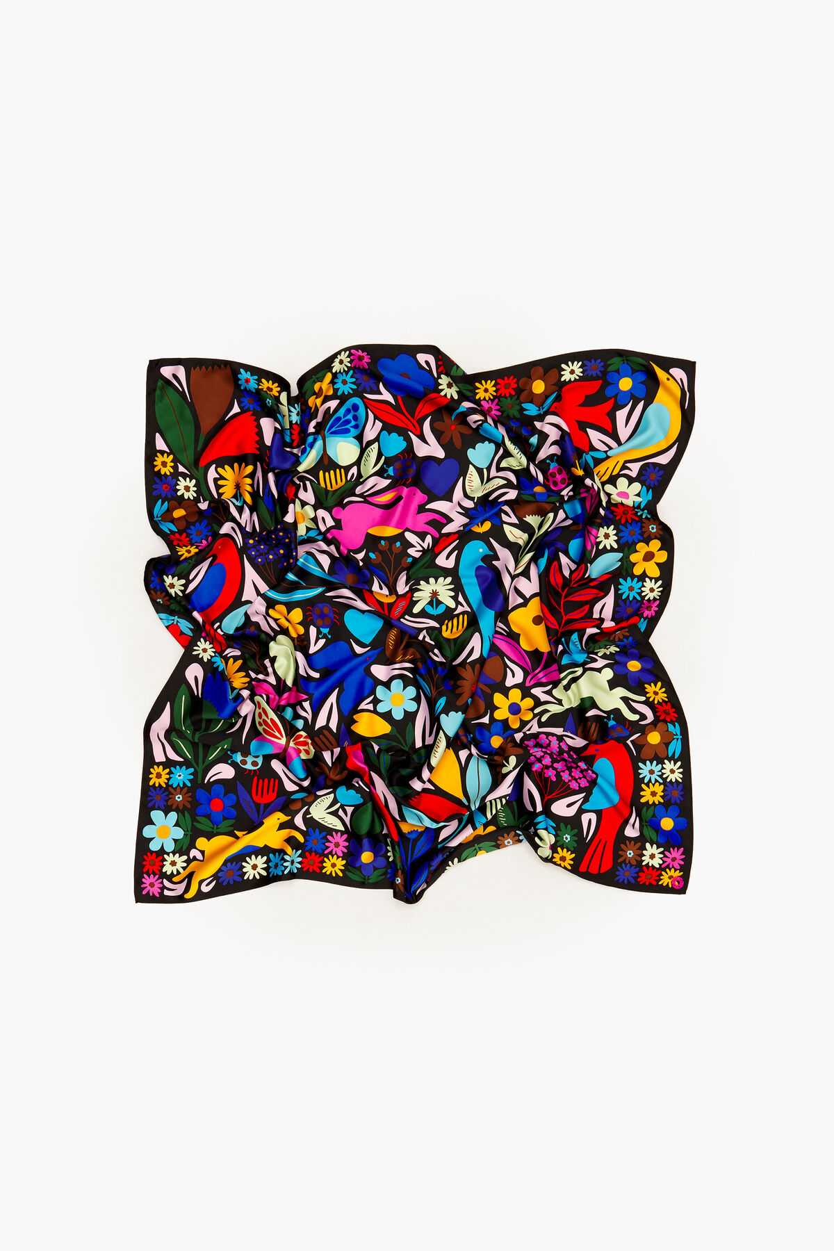 Pañuelo flores animales negro