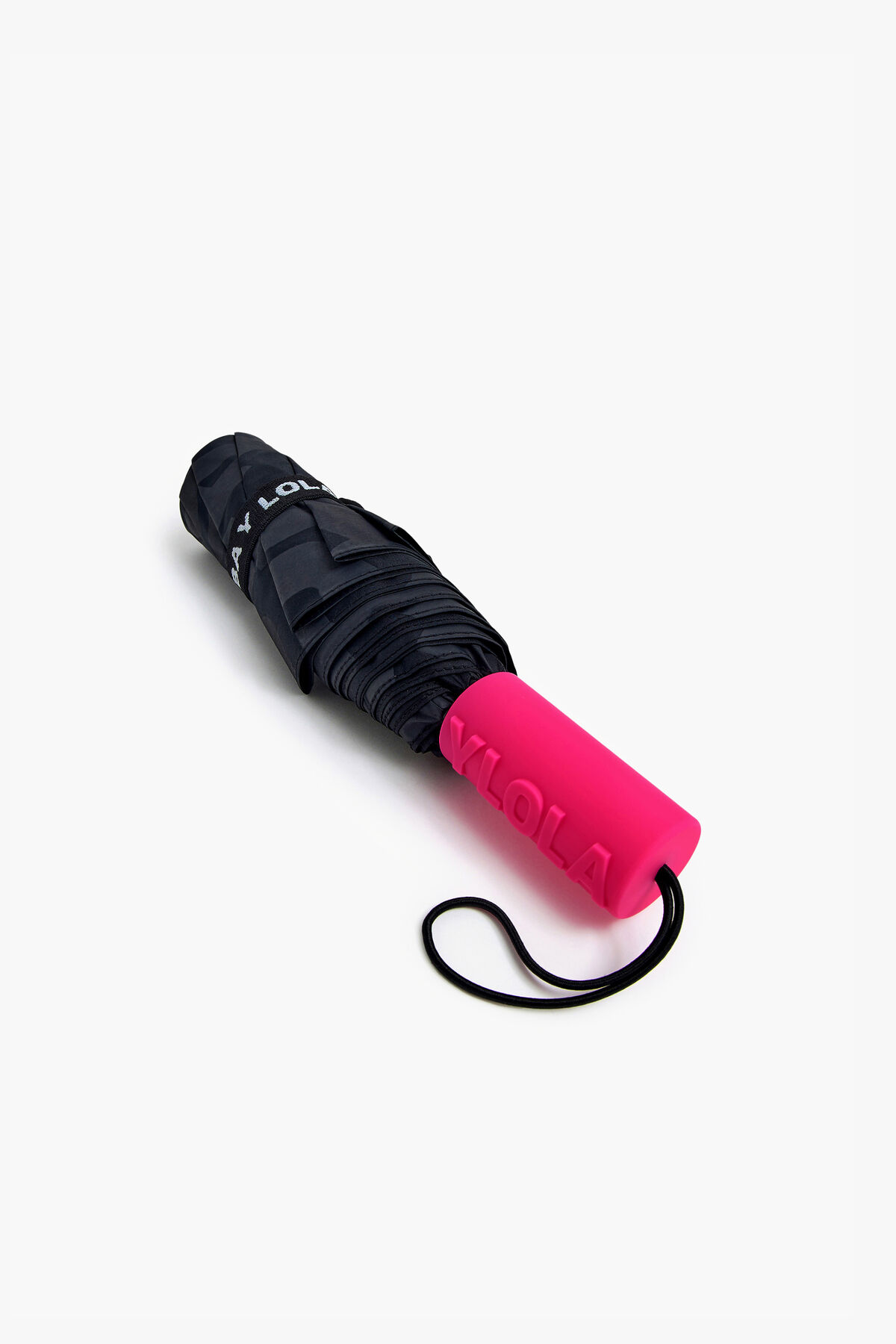 Paraguas negro mango fucsia