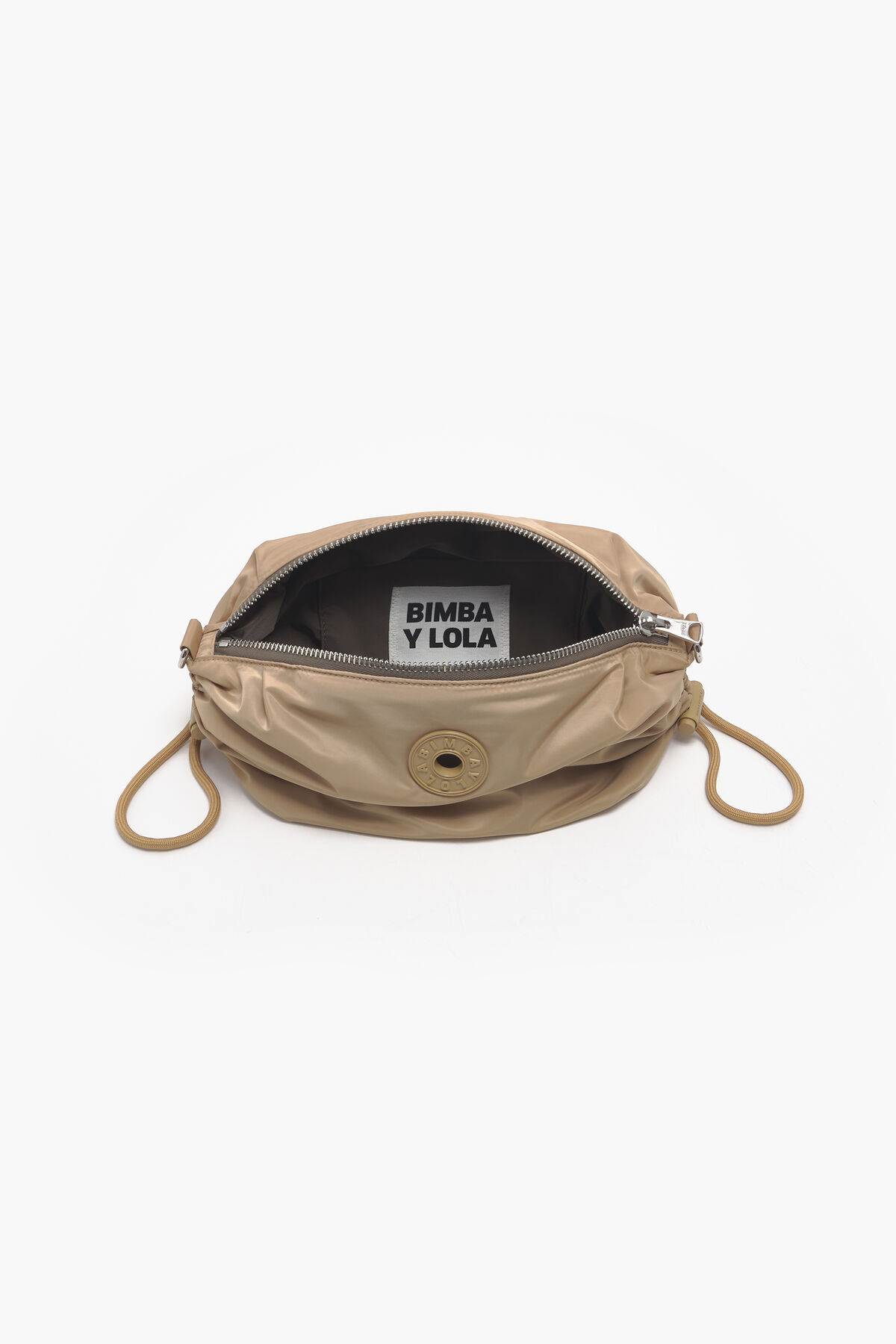 Bolso bandolera M nylon frunces camel