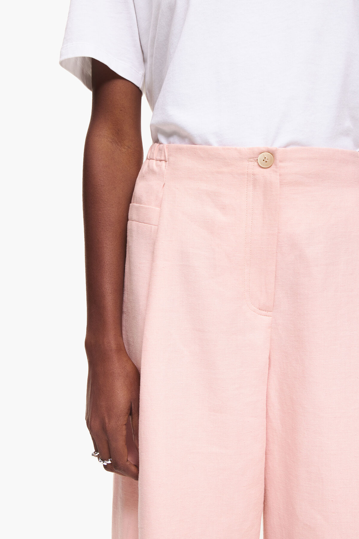 Pantalón lino rosa claro