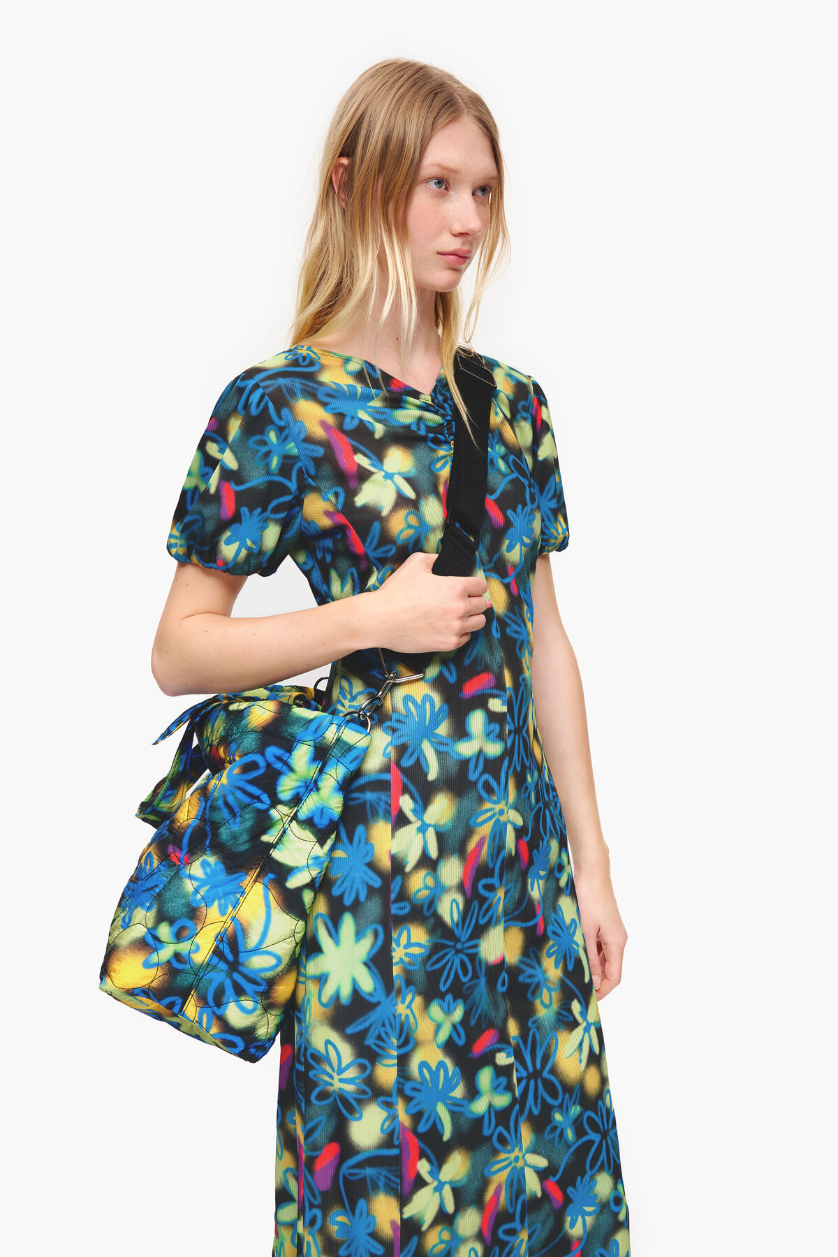 Bolso shopper XL nylon Graffiti Flowers azul