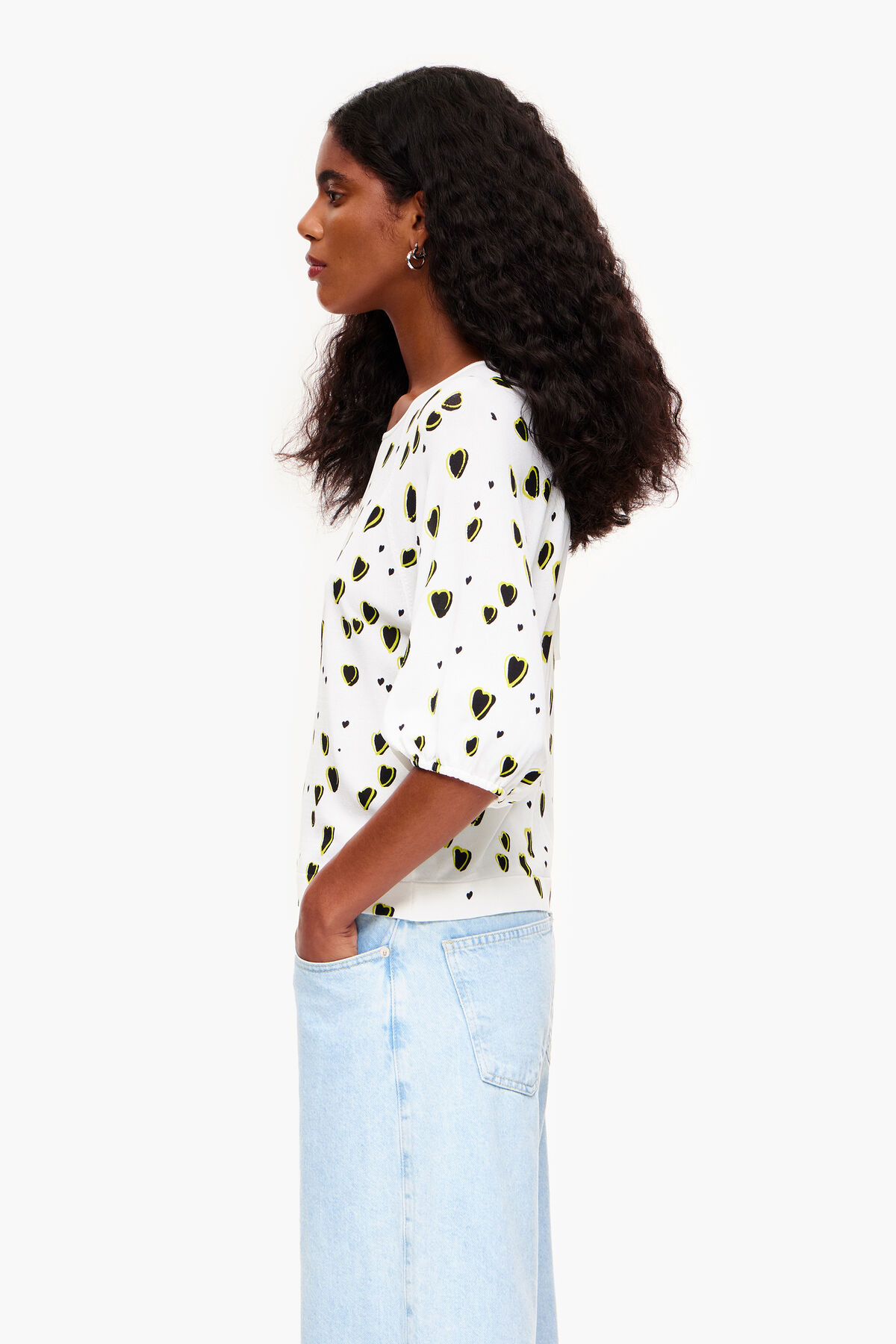 Jersey lino print Small Hearts marfil