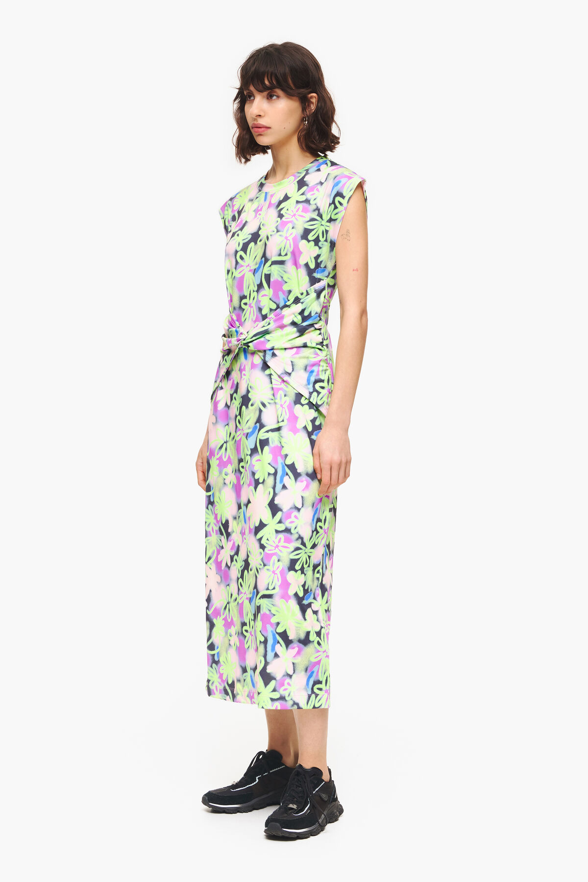 Vestido ajustado midi print Graffiti Flowers lila