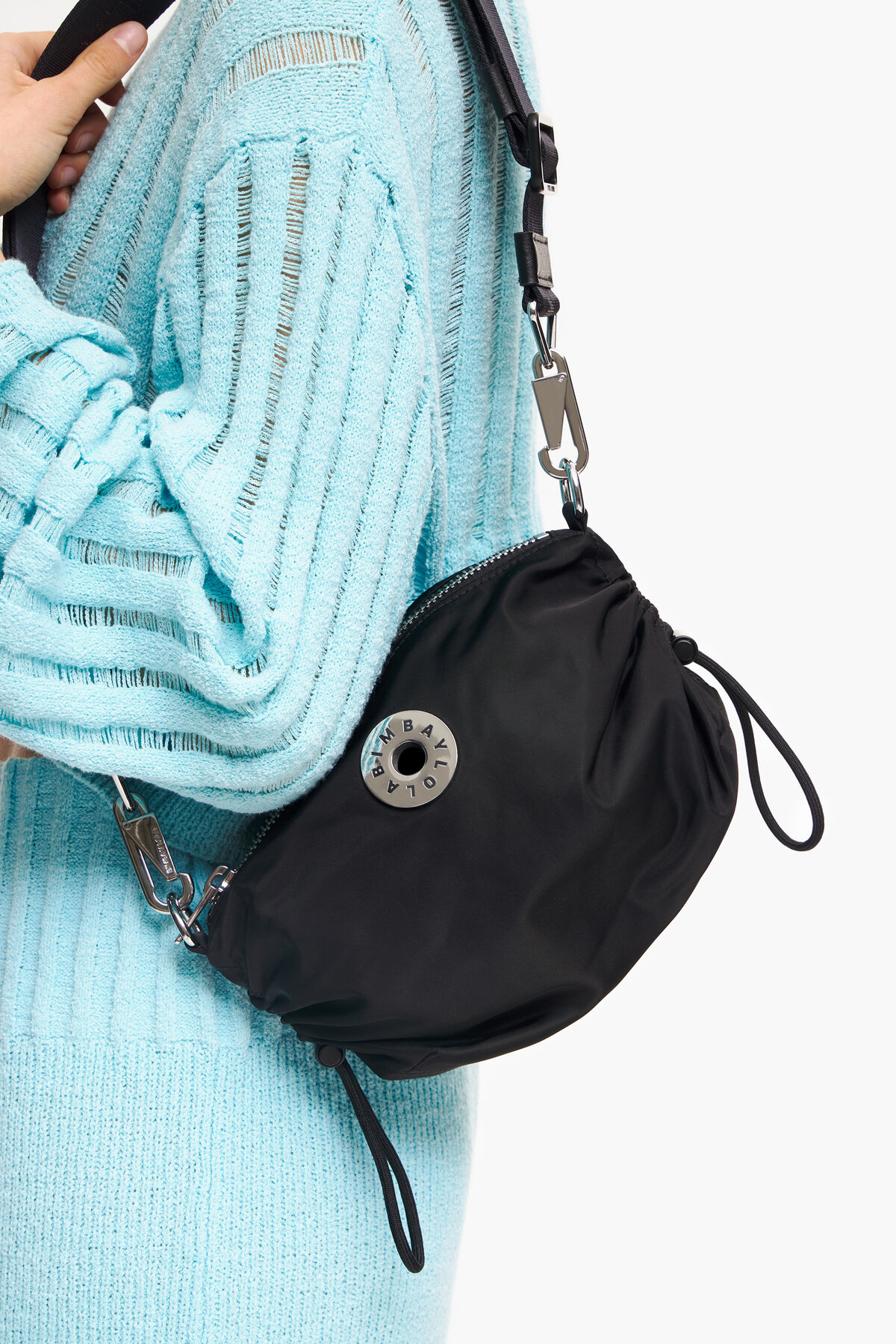 Bolso bandolera S nylon frunces negro