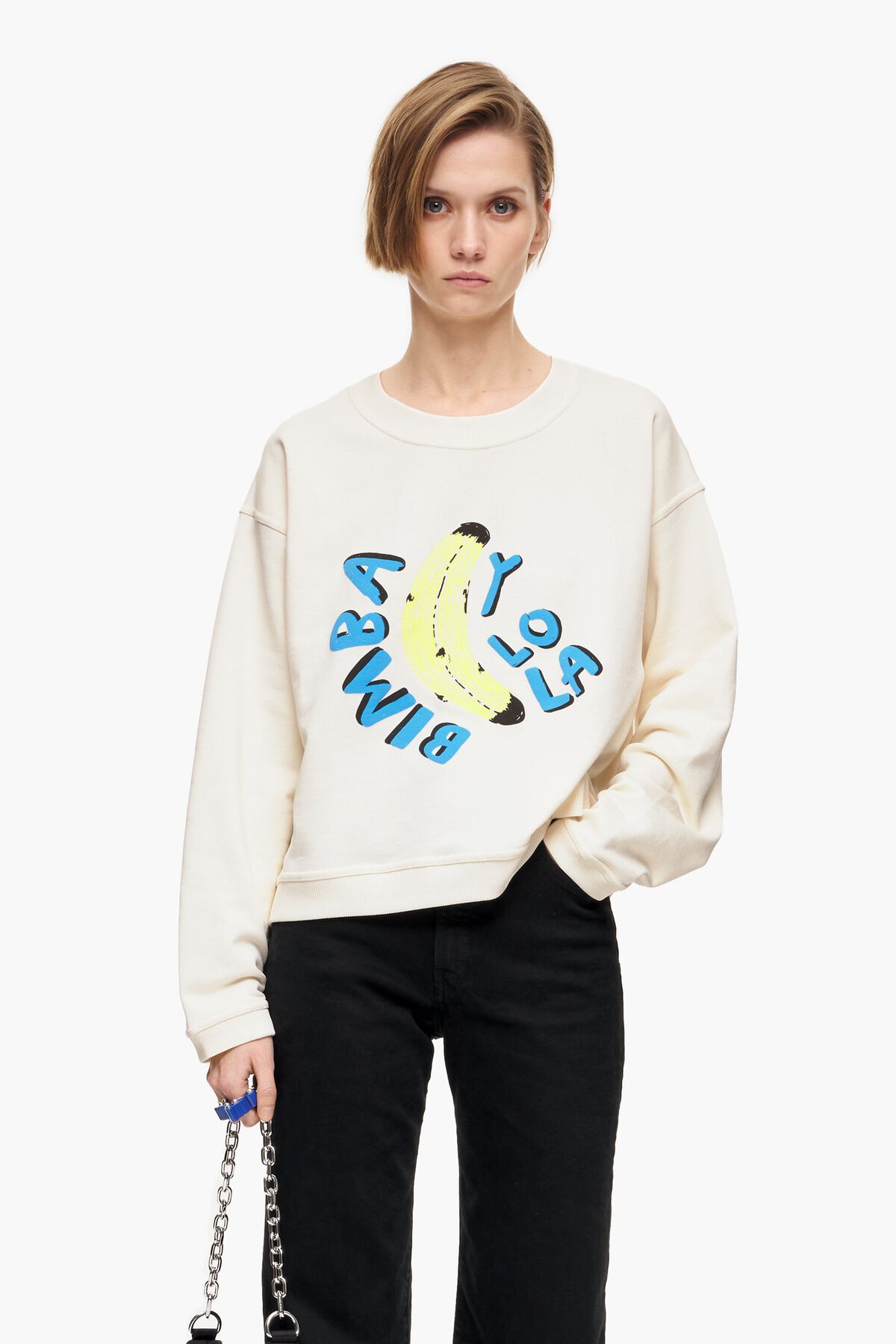 Sudadera boxy logo Bimba Banana marfil