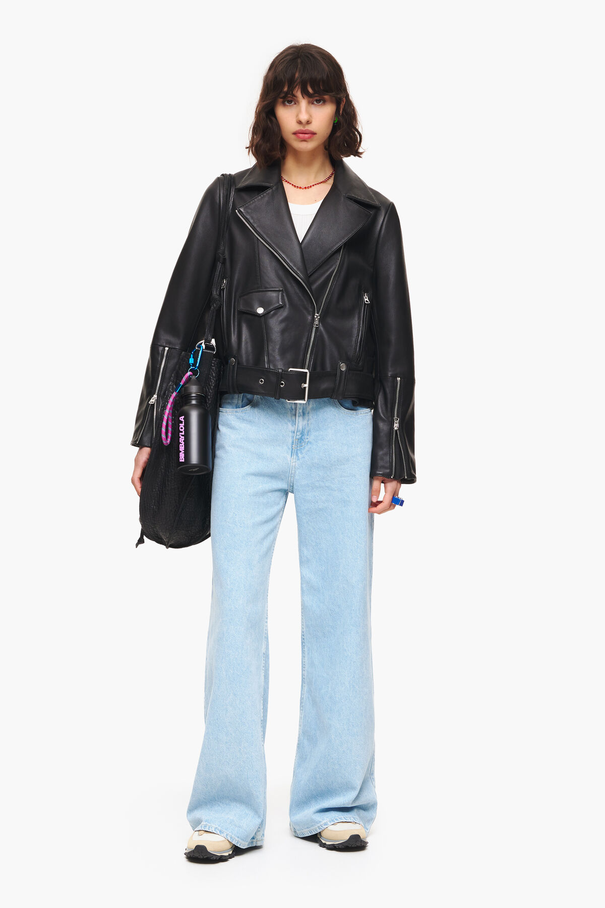 Cazadora biker piel negra