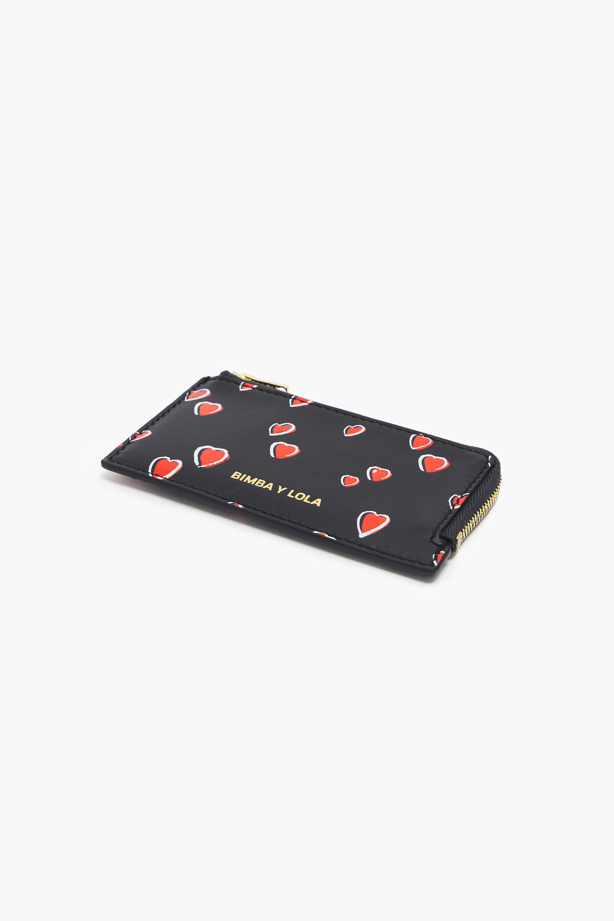 Monedero rectangular piel print Small Hearts negro