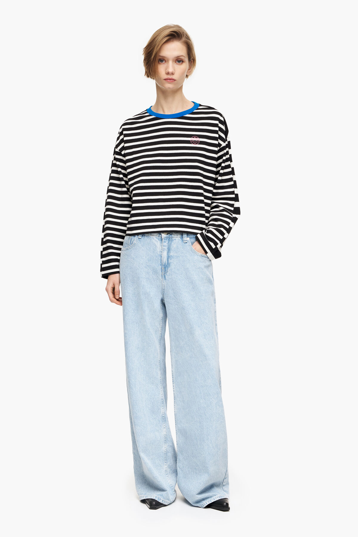 Camiseta algodón rayas negra